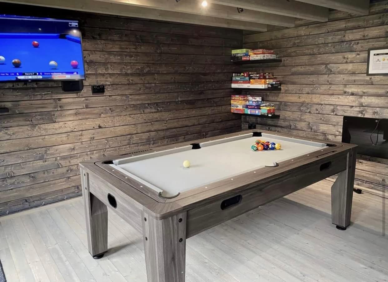 7ft Driftwood Dining & 3 in 1 Pool Snooker Table Tennis Air Hockey Games Table With All Accessories, Great for Kids and Adults