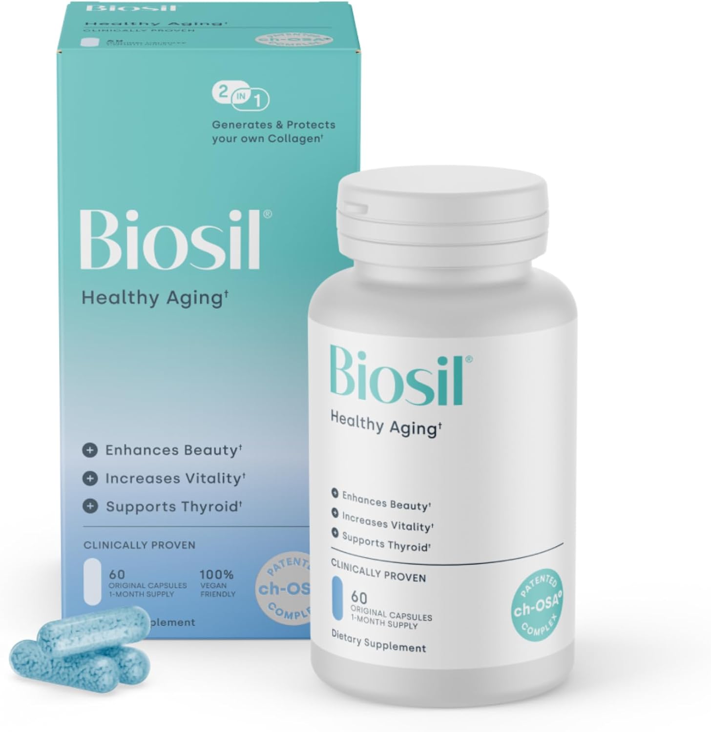 Biosil Healthy Aging - 60 Capsules - Beauty, Vitality & Thyroid Support - with Patented ch-OSA & Selenium - 30-Day Supply