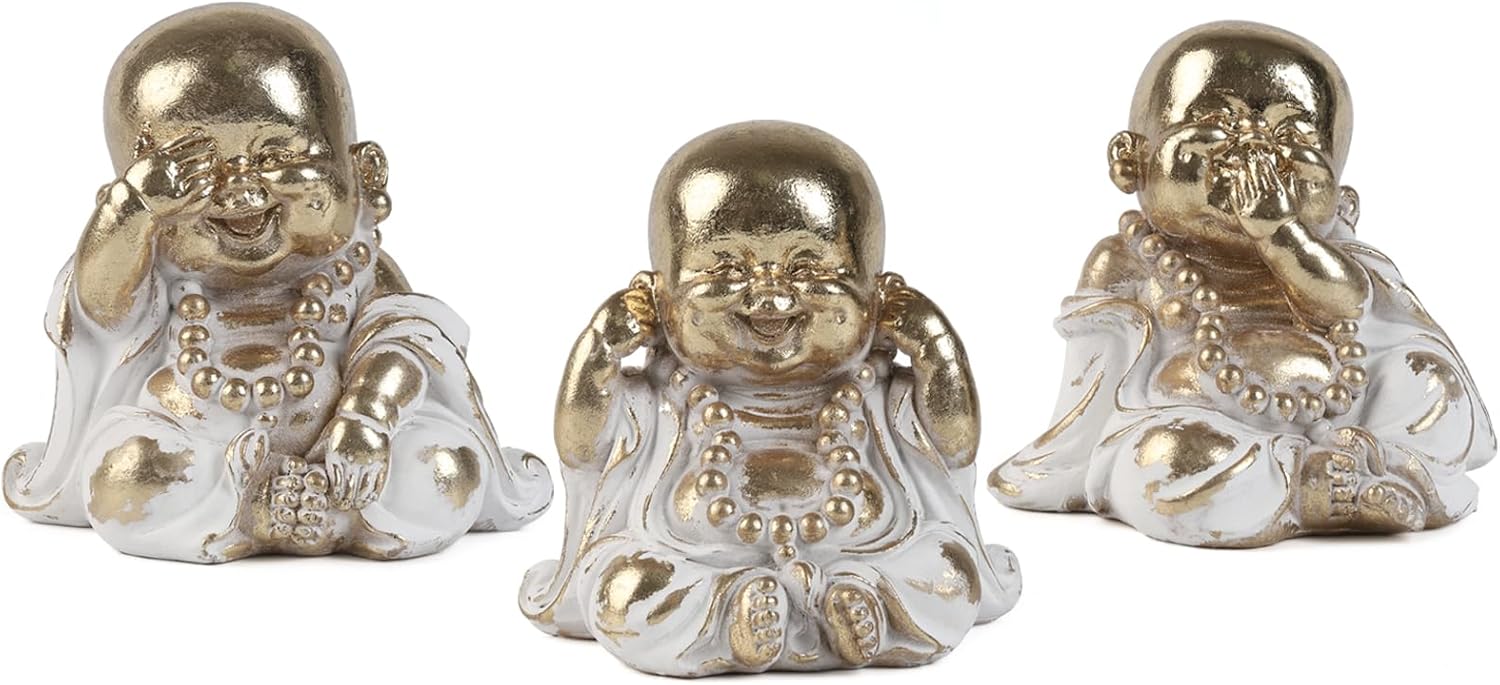 3pcs Buddha Statue Happy Laughing Buddha Figurine,Cute Small Monk Statues,Mini Maitreya Buddha,Car Dashboard and Shelf Decorations Buda,Minimalist for Desktop Ornament Home Decor (Sandstone)