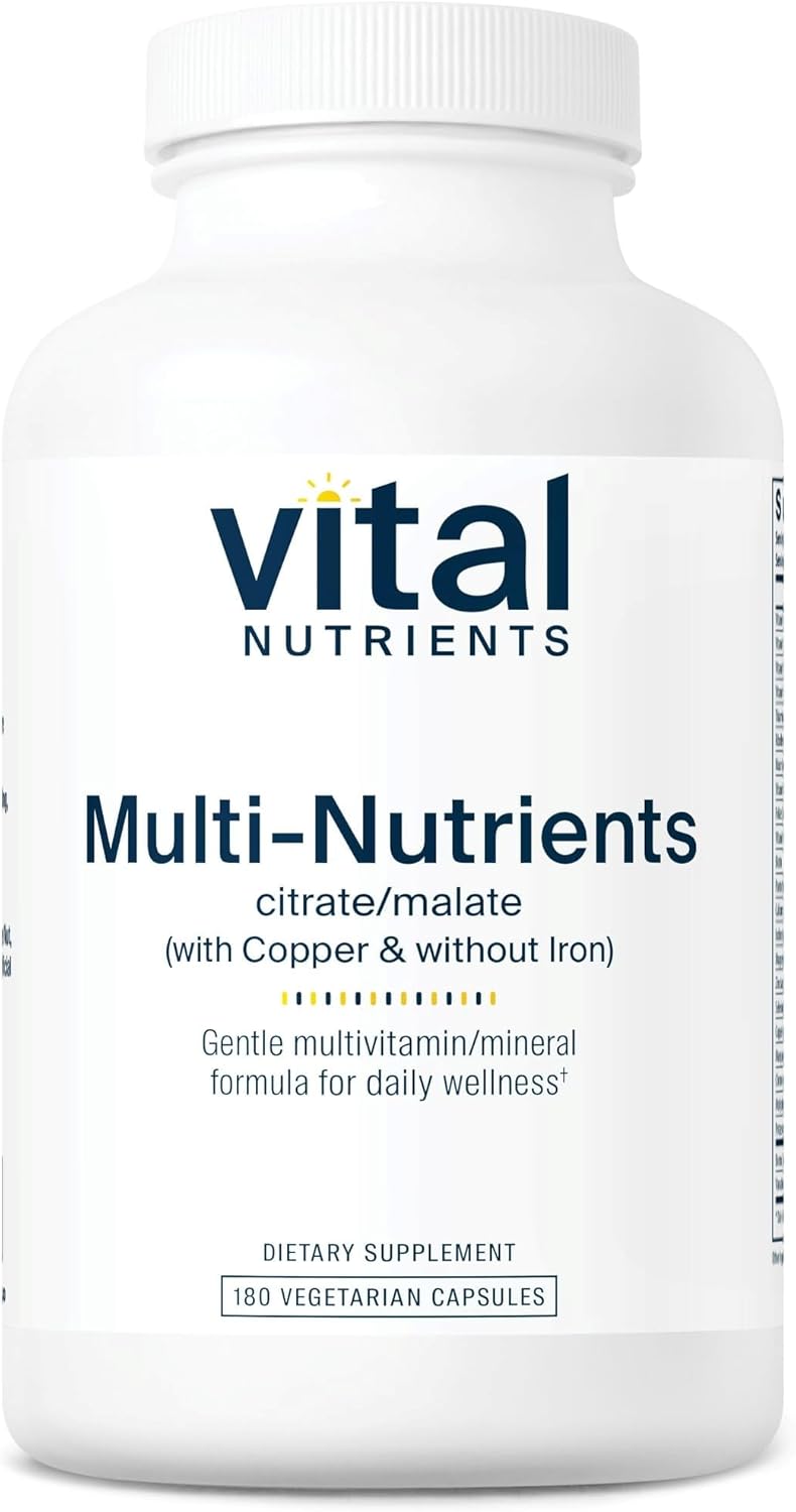 Vital Nutrients - Multi-Nutrients 2 - Citrate/Malate Formula (with Copper and Without Iron) - Multi-Vitamin/Mineral, Potent Antioxidants, Gentle Bioavailable Form - 180 Vegetarian Capsules per Bottle