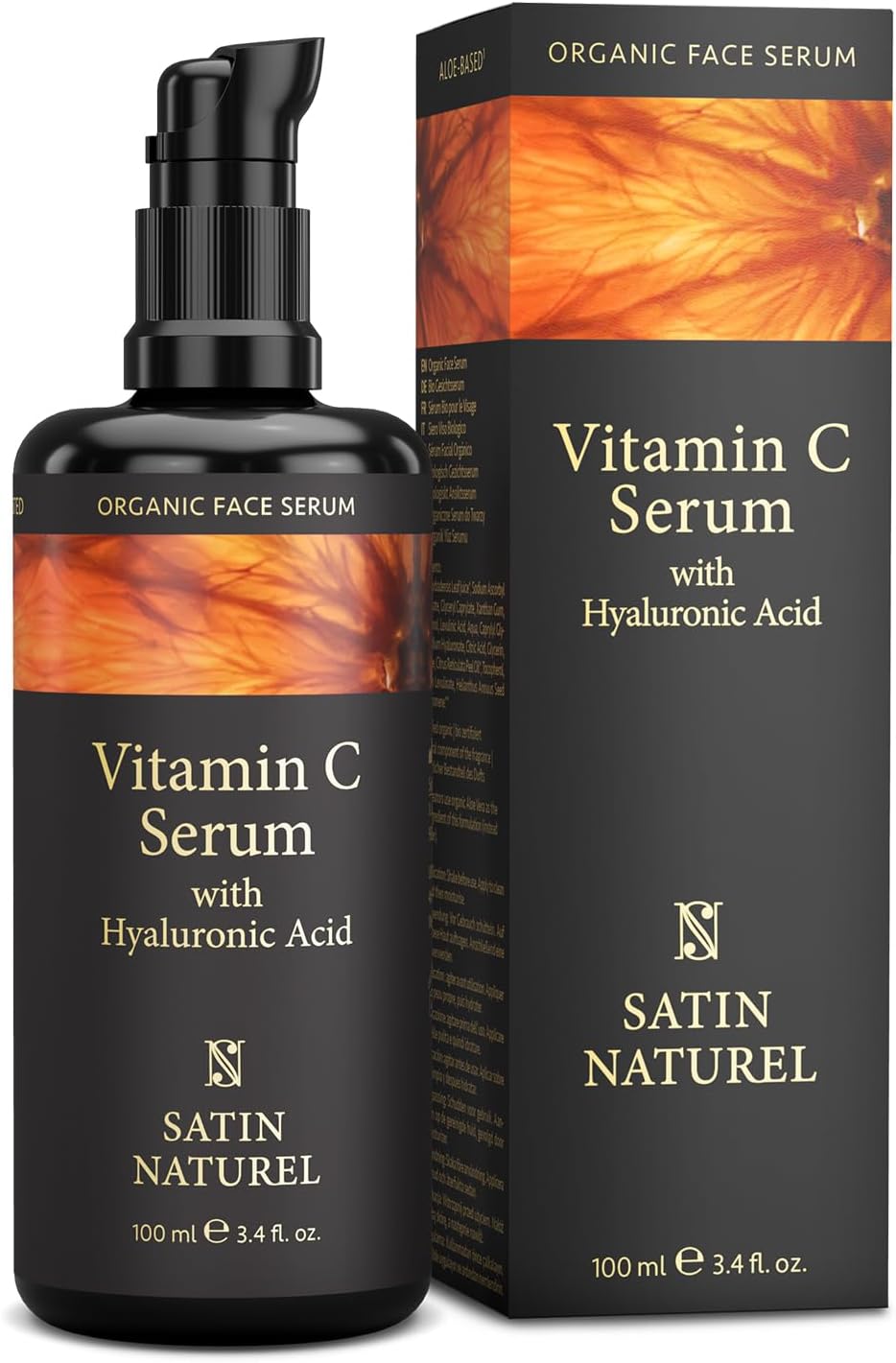 Satin Naturel Vitamin C Serum for Face with Hyaluronic Acid 100 ml - Brightening Serum for a Rejuvenated & Glowing Skin for Women - Organic Aloe Vera Based and Vegan Face Care