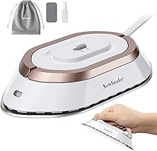Newbealer Travel Iron with Dual Voltage - 120V/220V Mini Dry Iron for Clothes (No Steam), Non-Stick Ceramic Soleplate, 302℉ Heat Press Machine for Quilting & Sewing, 0.95lbs Lightly (Gold)