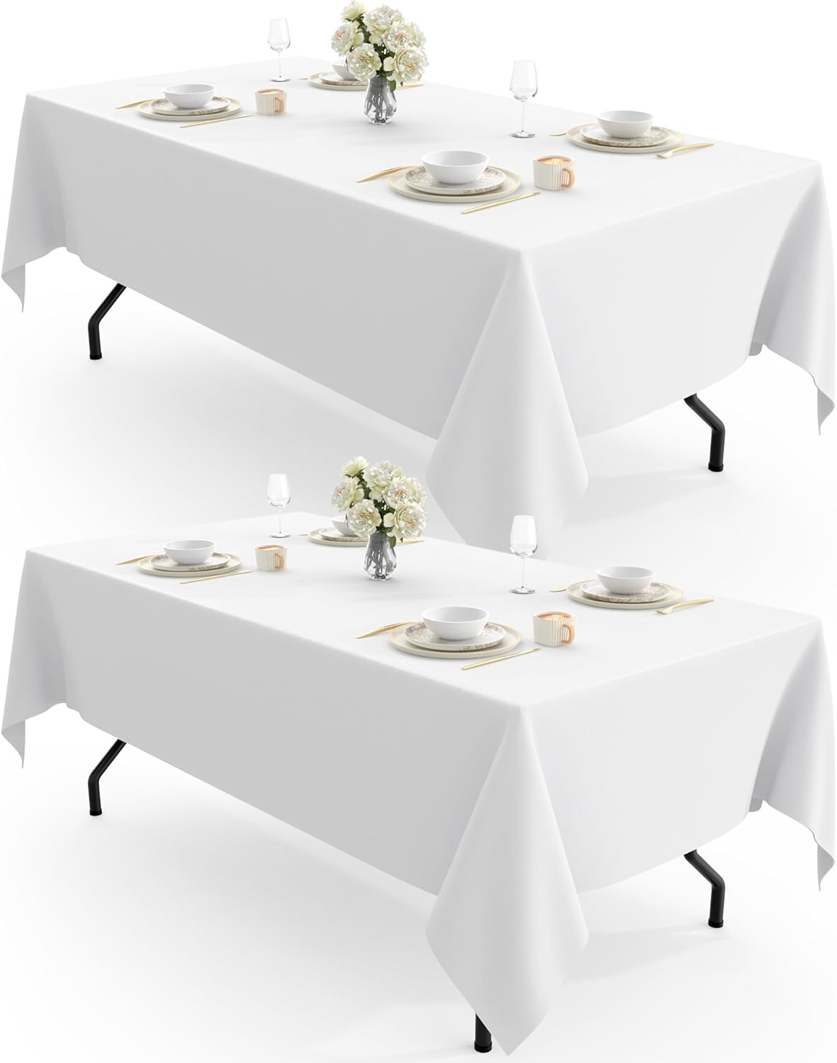 Pureegg Rectangle Table Cloth 60" x 102" – Durable Polyester Tablecloth Offers Reusable & Washable Protection, Ideal for Outdoor Party, Picnic, Wedding, Banquet and Birthday, 2 Pack, White