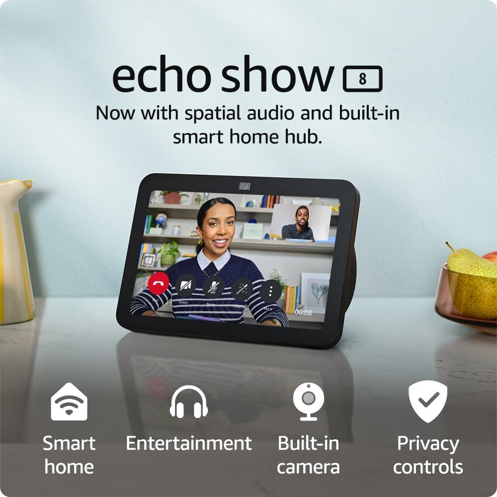Echo Show 8 (Newest gen) | HD smart touchscreen with spatial audio, smart home hub and Alexa | Charcoal