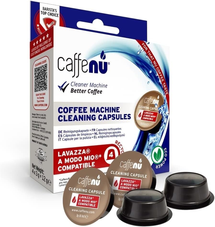 Caffenu Cleaning Capsules Compatible with Lavazza a Modo Mio 4 Compatible Lavazza Cleaning Pods. Coffee Machine Cleaner For Crisp Coffee. Cleans inaccessible areas such as nozzle and spout.
