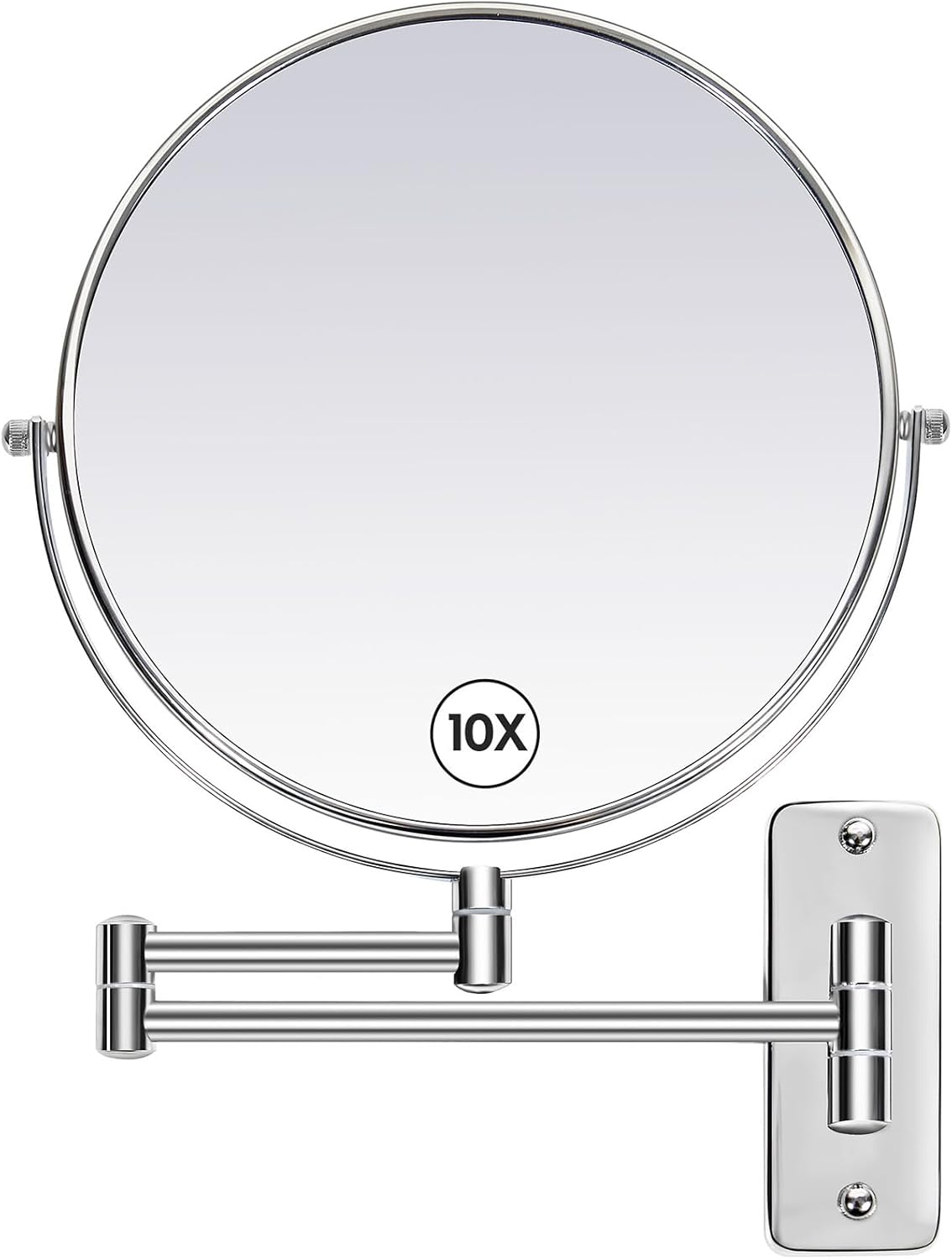 Large Size 9-in Wall Mounted Magnifying Makeup Mirror 1X/10X Magnification,Extendable Bathroom Mirrors Wall Mount Vanity Mirror for Shaving,12-in Folding Arm,Flexible Adjustable,Space-Saving,No Light