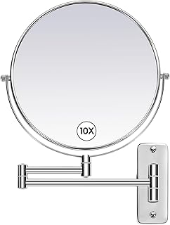 Large Size 9-in Wall Mounted Magnifying Makeup Mirror 1X/10X Magnification,Extendable Bathroom Mirrors Wall Mount Vanity Mirror for Shaving,12-in Folding Arm,Flexible Adjustable,Space-Saving,No Light