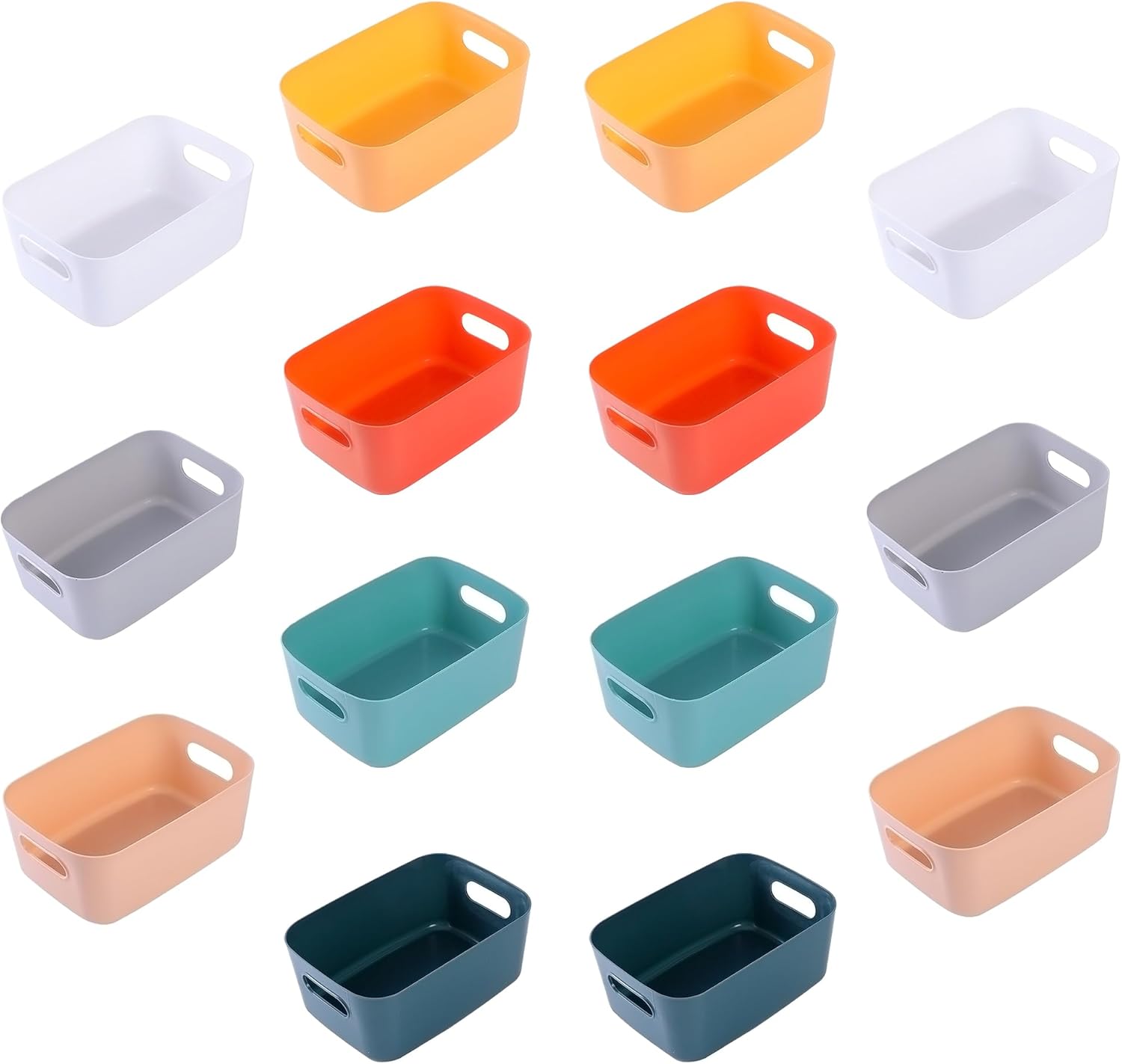 Plastic Storage Boxes, Multiple Colour Organisation Storage Baskets for Living Room, Cupboard, Office, Toy, Home Tidy Open Storage Bins with Handles (14 Packs)