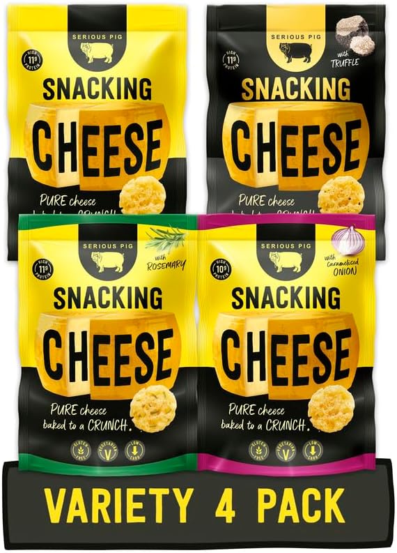 SERIOUS PIG - Snacking Cheese Taster Pack, Keto Friendly, High Protein, Low Carb, Gluten Free, Vegetarian, Pub Snacks, Made from 100% Real Italian Cheese (Variety) 24 g (Pack of 4)