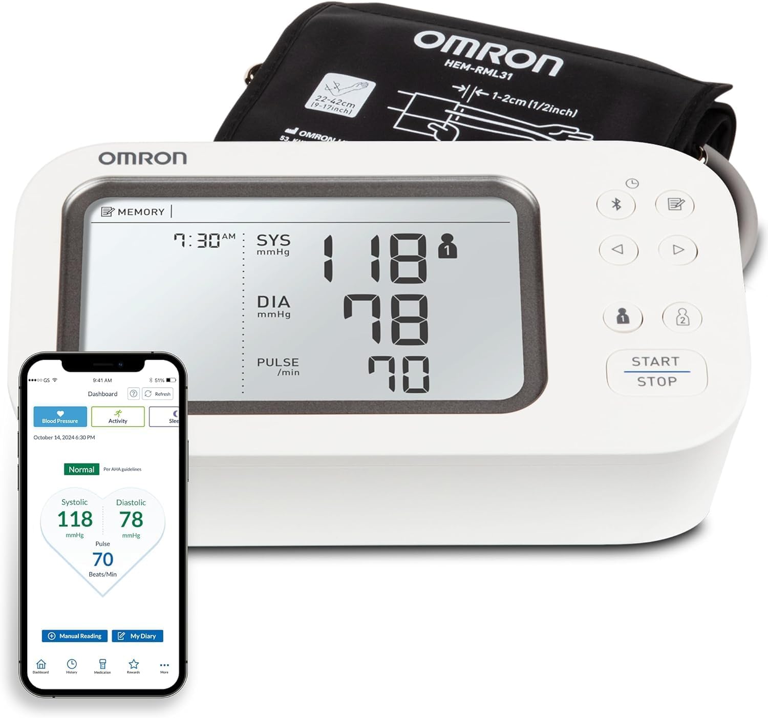 OMRON Gold Upper Arm Blood Pressure Monitor - Clinically Validated Blood Pressure Arm Cuff - Use OMRON Connect App for Unlimited Free Measurements
