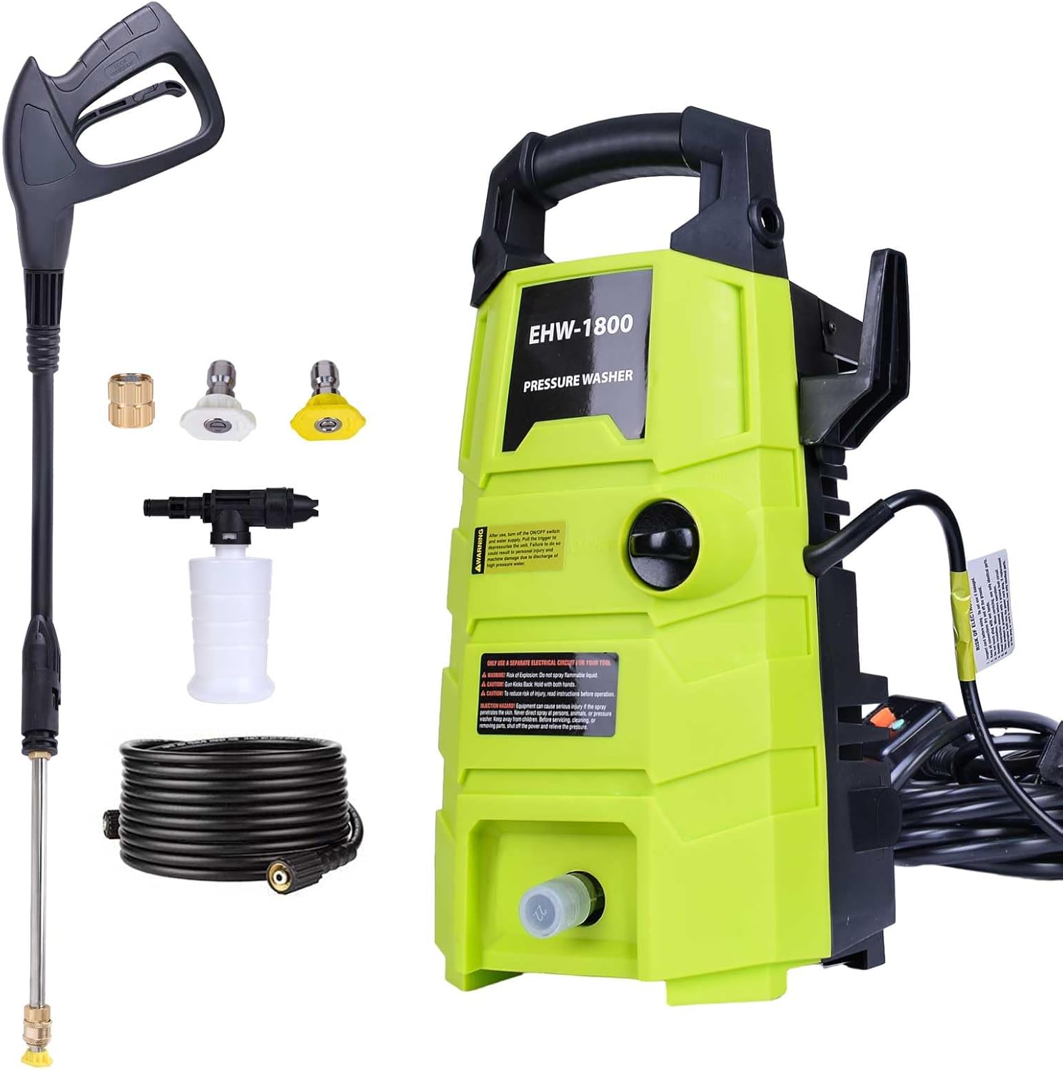 Electric Pressure Washer, 1800PSI 1.6GPM Portable Power Washer with 20FT Hose & 35FT Power Cord, Two Nozzles, 0.4L Soap Bottle for Car Driveways Patio Garden
