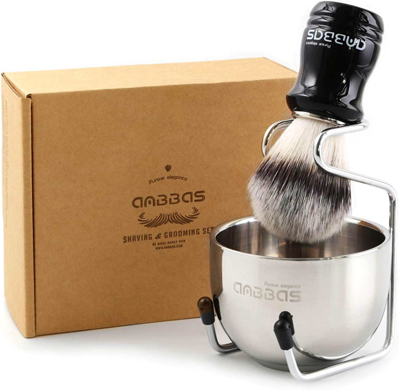Anbbas Synthetic Badger Shaving Brush,3in1 Kit with Stainless Steel Shaving Stand and Bowl for Men Wet Close Shave