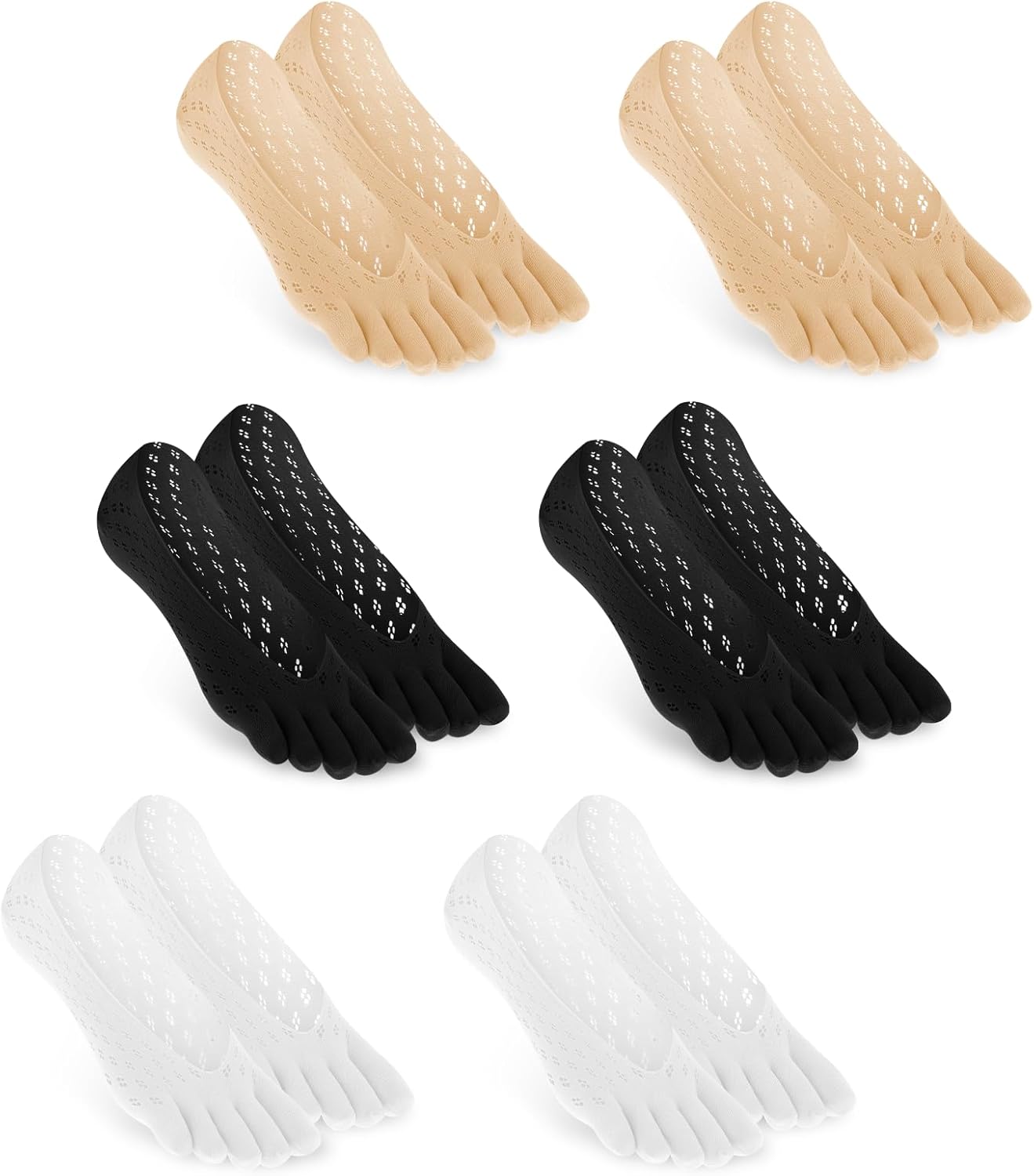 Qianyu 6 Pair Compression Toe Separator Socks for Women Low Cut Liner Five Finger Socks Bunion Toe Alignment Relief Sock Compression Full Athletic Breathable Thin Soft Non Slip Sock for Women Men