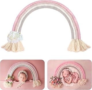 Newborn Photography Props Macrame Rainbow Decor Handmade Rainbows Newborn Photo Prop Rainbow Baby Photoshoot Props Bedroom Wall Decor Playroom Nursery Photo Props Accessories (Pink)