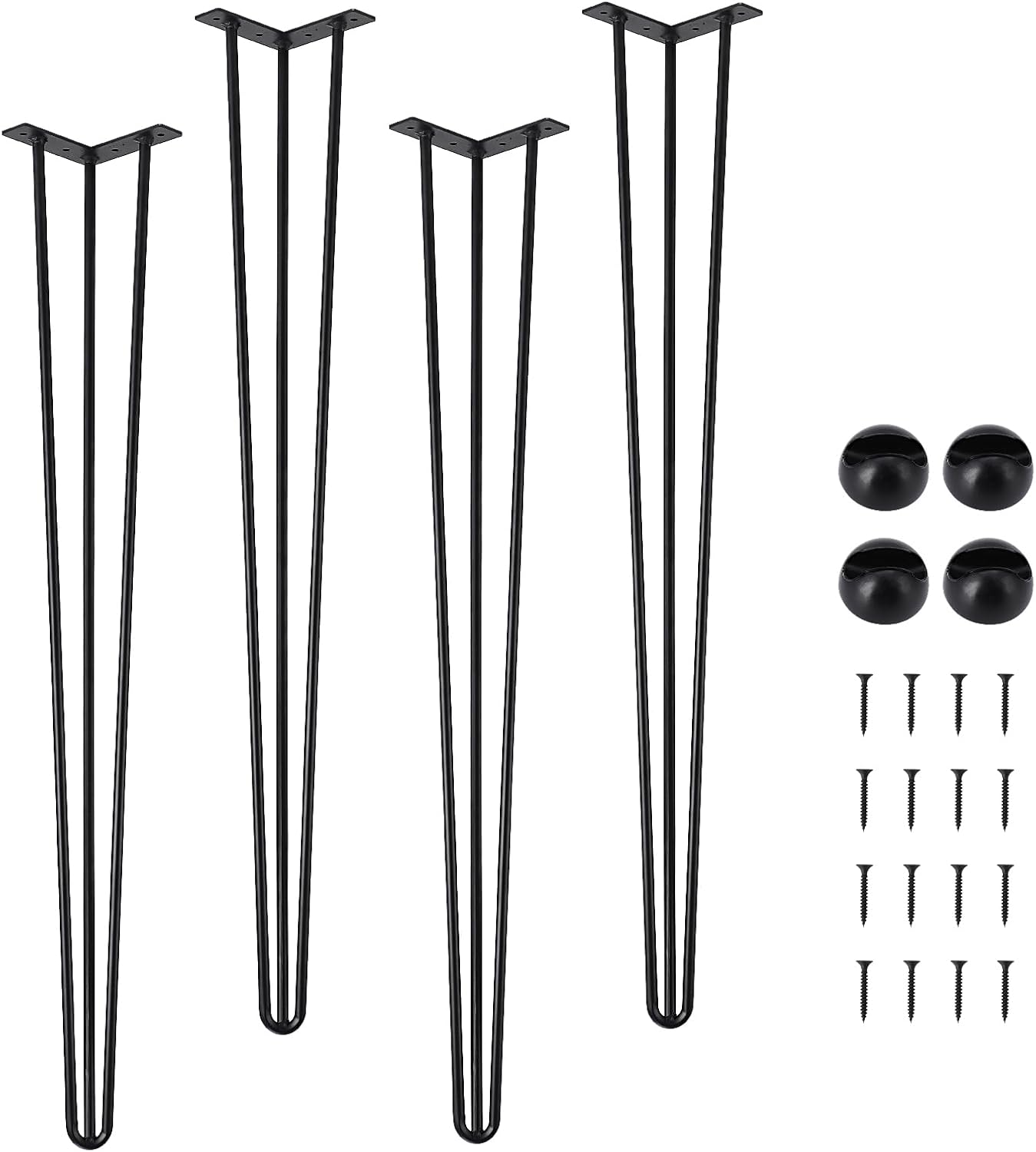 GarveeTech Hairpin Furniture Legs - 40" Metal Table Legs, Rubber Floor Protectors, for Nightstand, Coffee Table, Desk Black, 4PCS Set