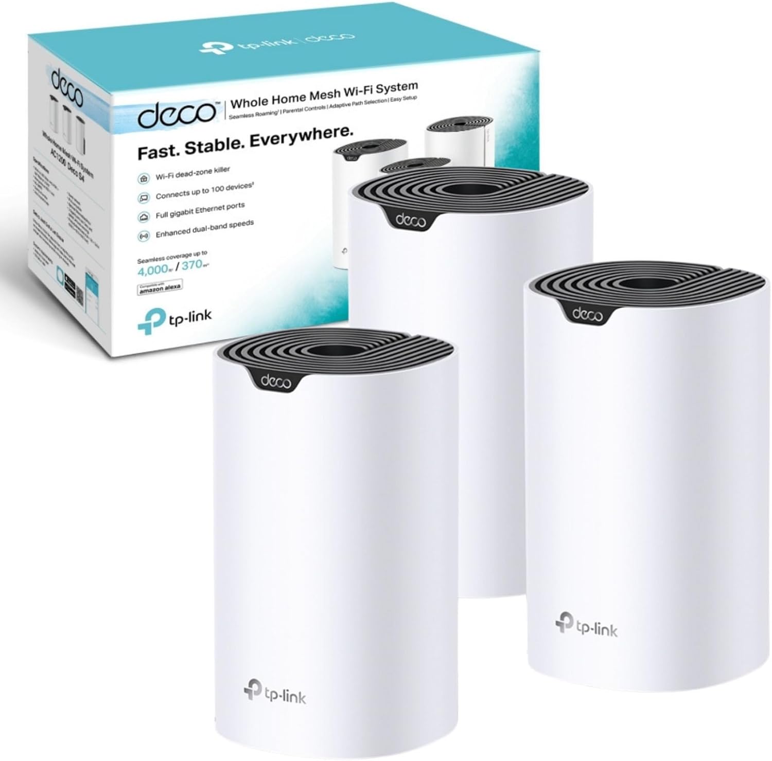 TP-Link Deco S4(3-pack) AC1200Mbps Whole-Home Mesh WiFi System, Router and Access Point Modes, 370 m2 Coverage WiFi Booster, 867Mbps at 5GHz+300Mbps at 2.4GHz, Beamforming, Work with Amazon Echo/Alexa
