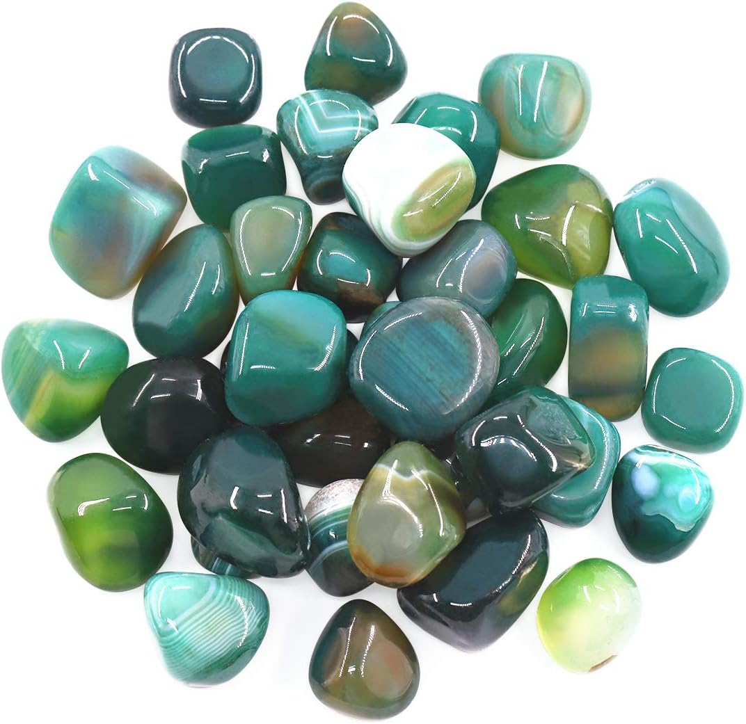 Hilitchi Green Agate Stone Tumbled Stones for Plants Cacti & Succulents Bedding, Vase Filler, Landscape Bottom Decoration (About 1lb(455g)/Bag)
