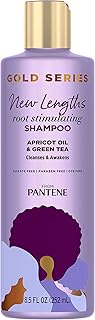 Pantene Gold Series New Lengths Root Stimulating Shampoo with Apricot Oil & Green Tea, for Natural, Textured, Curly, and Coily Hair, Sulfate-Free, Paraben Free, 8.5 Fl Oz