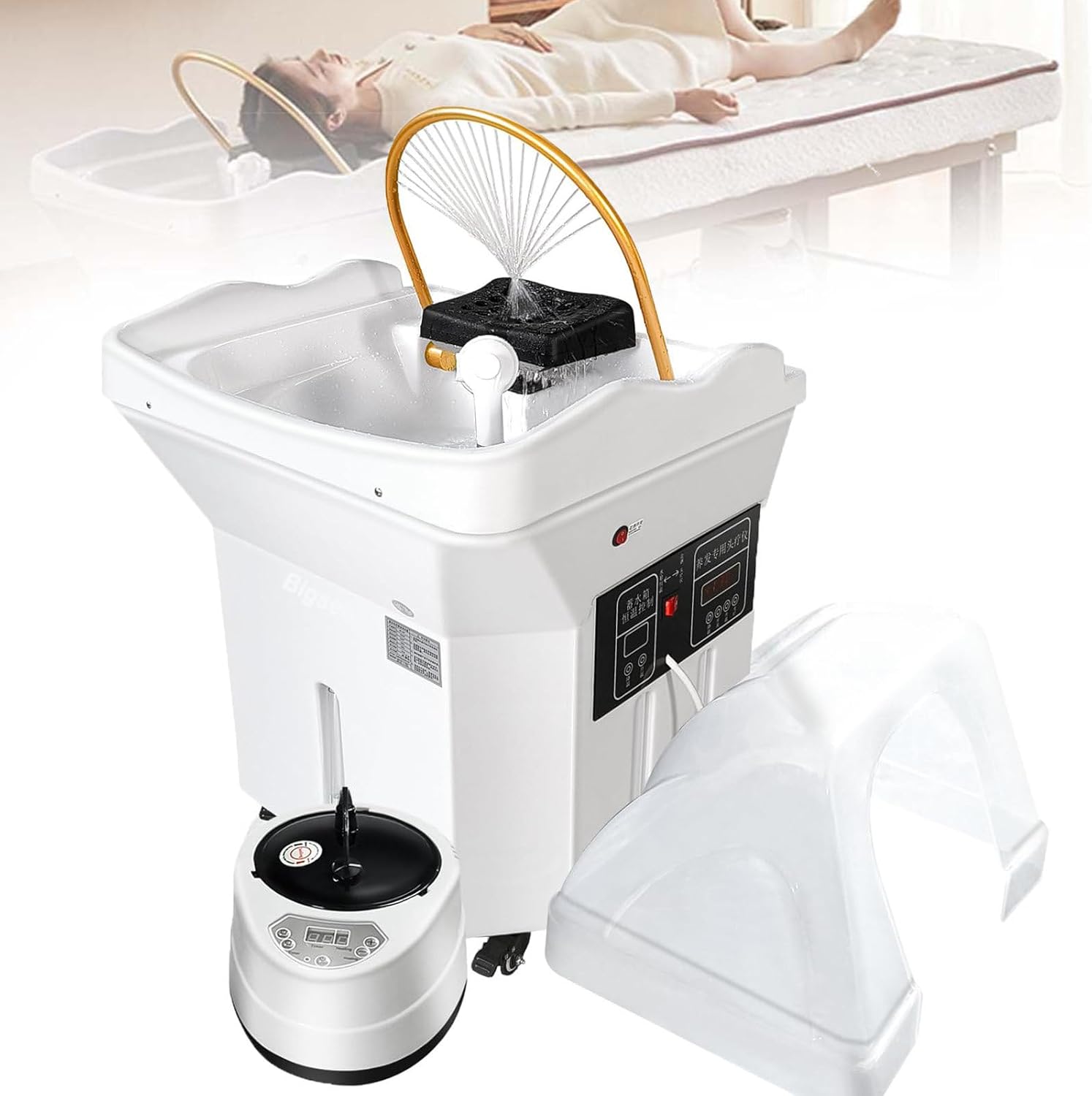Japanese Head Spa Equipment with 60L Water Tank, Portable Thermostatic Head Spa Equipment Water Circulation Shampoo Basin, with Fumigation & Light Therapy Function, for Salons and Health Clubs