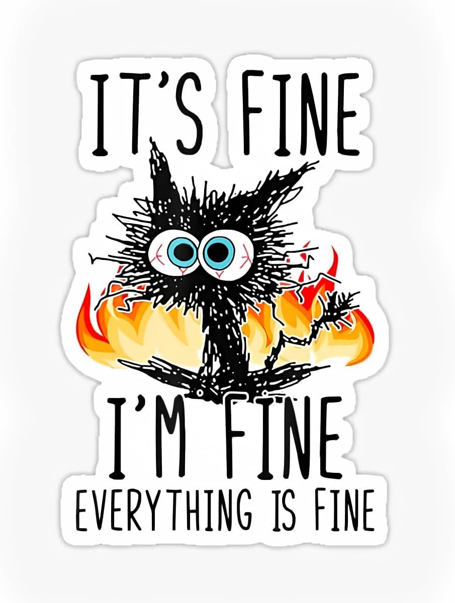 3'' It's Fine I'm Fine Everything is Fine Sticker Vinyl Stickers, Laptop Decal, Water Bottle Sticker, Car Decal, Skateboard Stickers, Funny Stickers, Small Gift