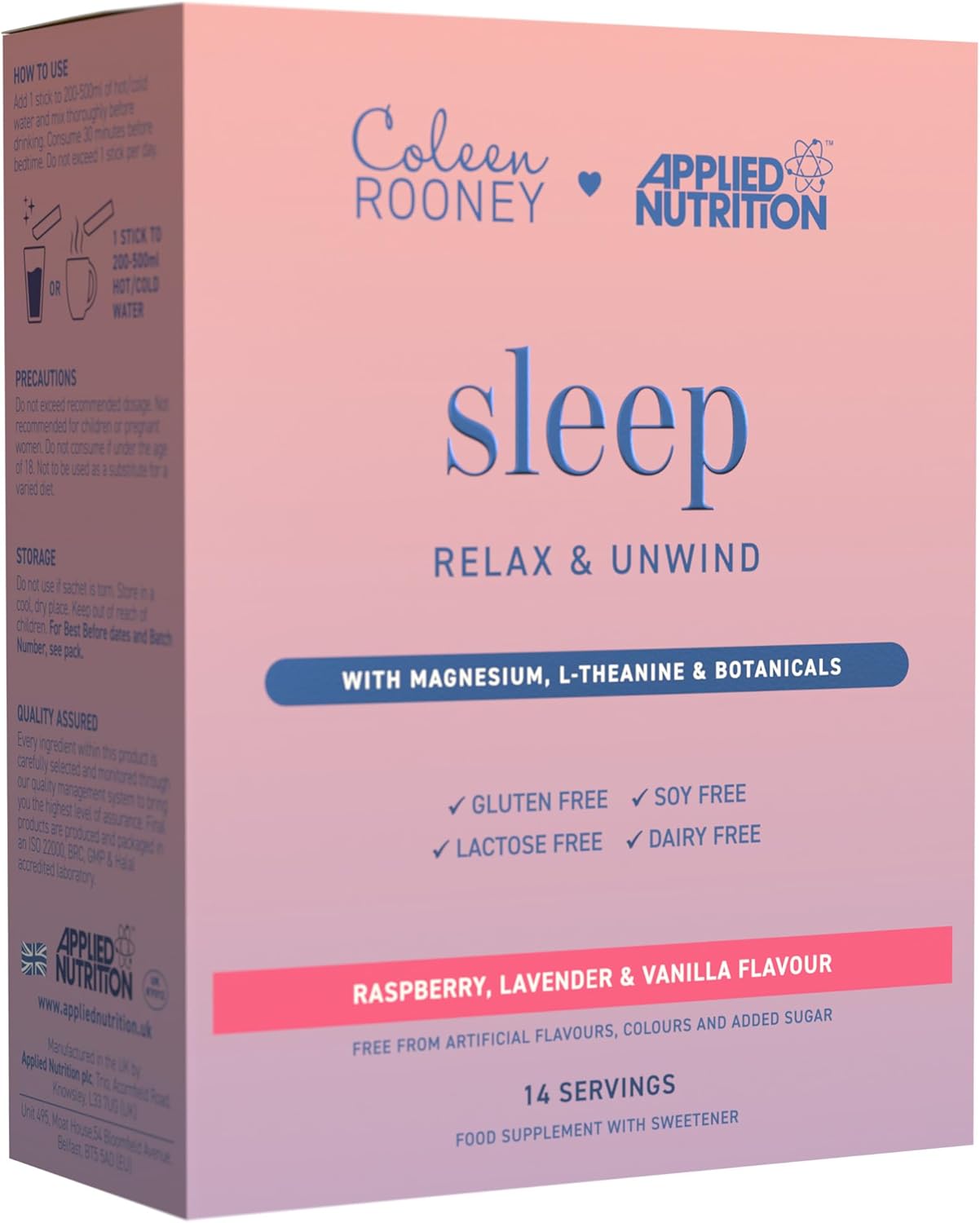 Applied Nutrition - Coleen Rooney - Sleep Powder - Magnesium & Botanicals Infused - Best Natural Sleep Support - Best Vegan Rest - Effective Stress Relief - (14 x 9g) (Raspberry, Lavender & Vanilla)