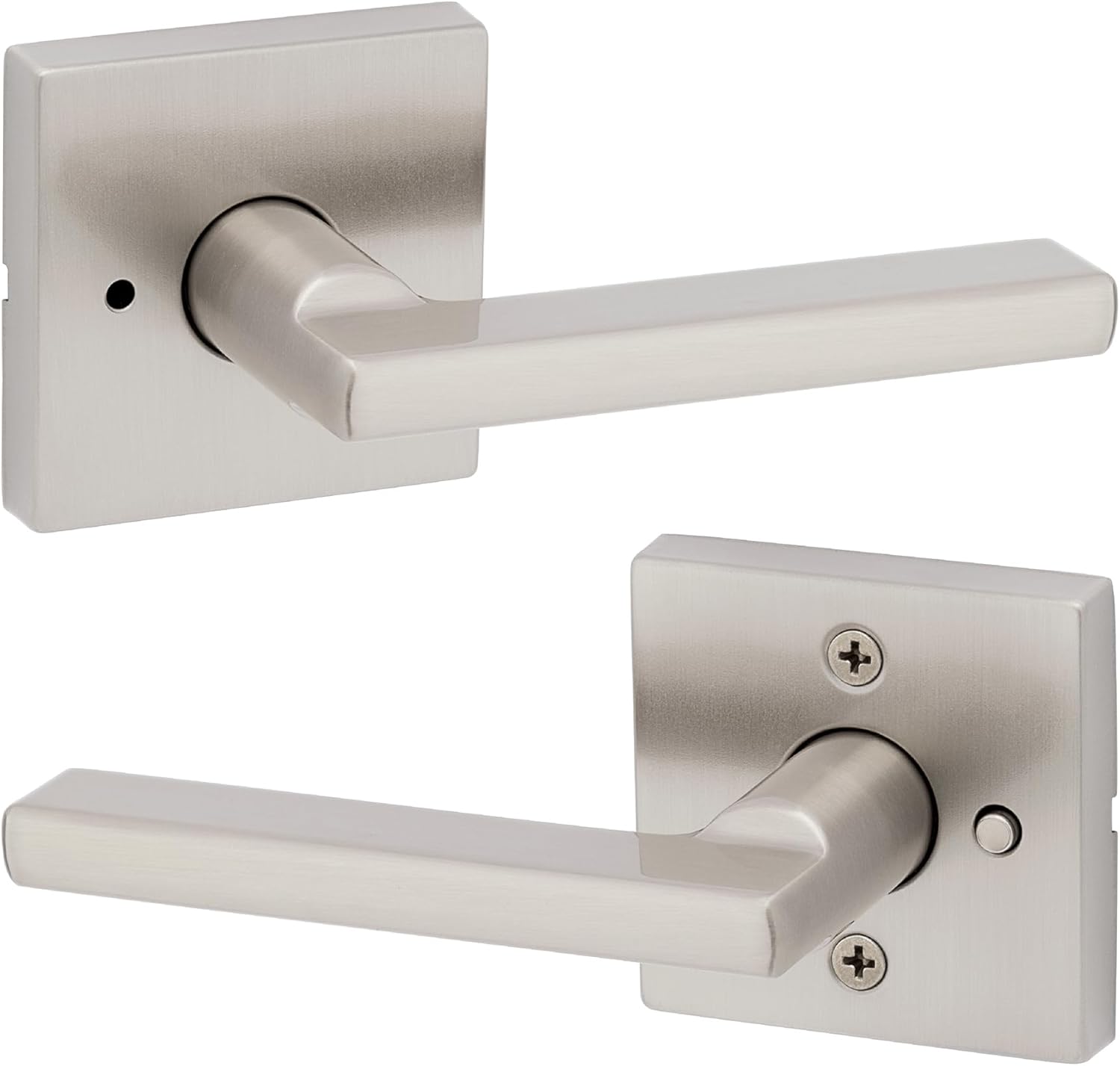 Kwikset Halifax, Door Handle Lever Privacy Door Lock for Bedroom and Bathroom with Microban, Square Rose in Satin Nickel