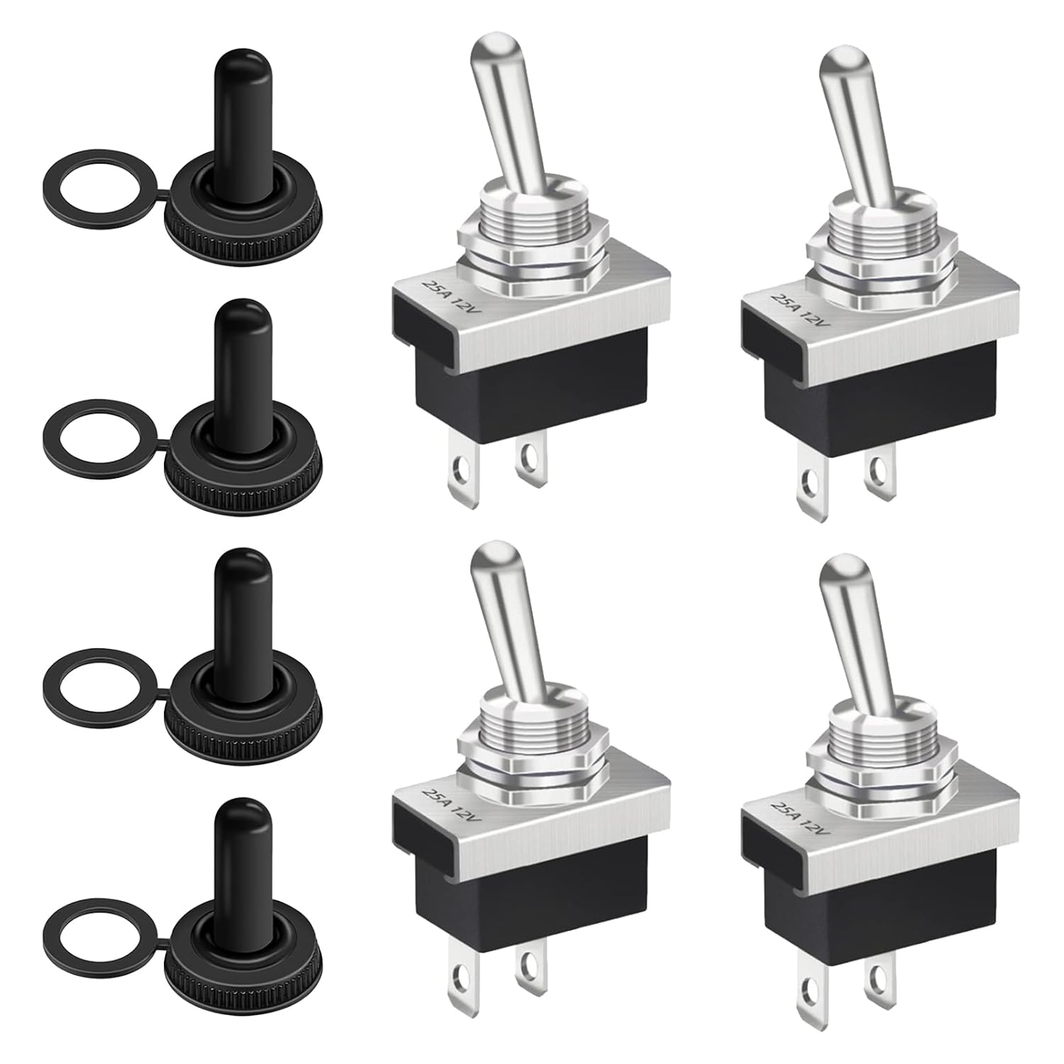4 Pcs 12V 25A Momentary Toggle Switch, Car Toggle Switch, SPST ON/OFF Waterproof 2 Pin Momentary Automotive Switch, Heavy Duty Panel Switch for Car Dash Electronics, 12mm Panel Cut-Out