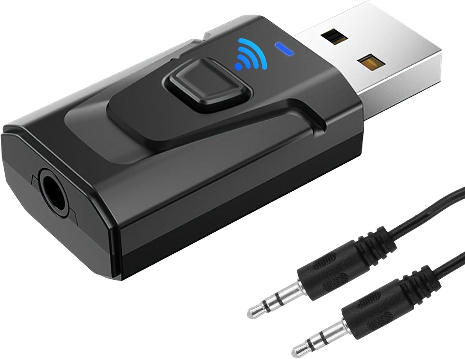 LANAFAY USB Bluetooth 5.0 Adapter with 3.5mm AUX, 4-in-1 Car Bluetooth Aux Adapter, Wireless Audio Transmitter Receiver Adapter, Plug and Play Bluetooth AUX Adapter for TV/Home Audio System