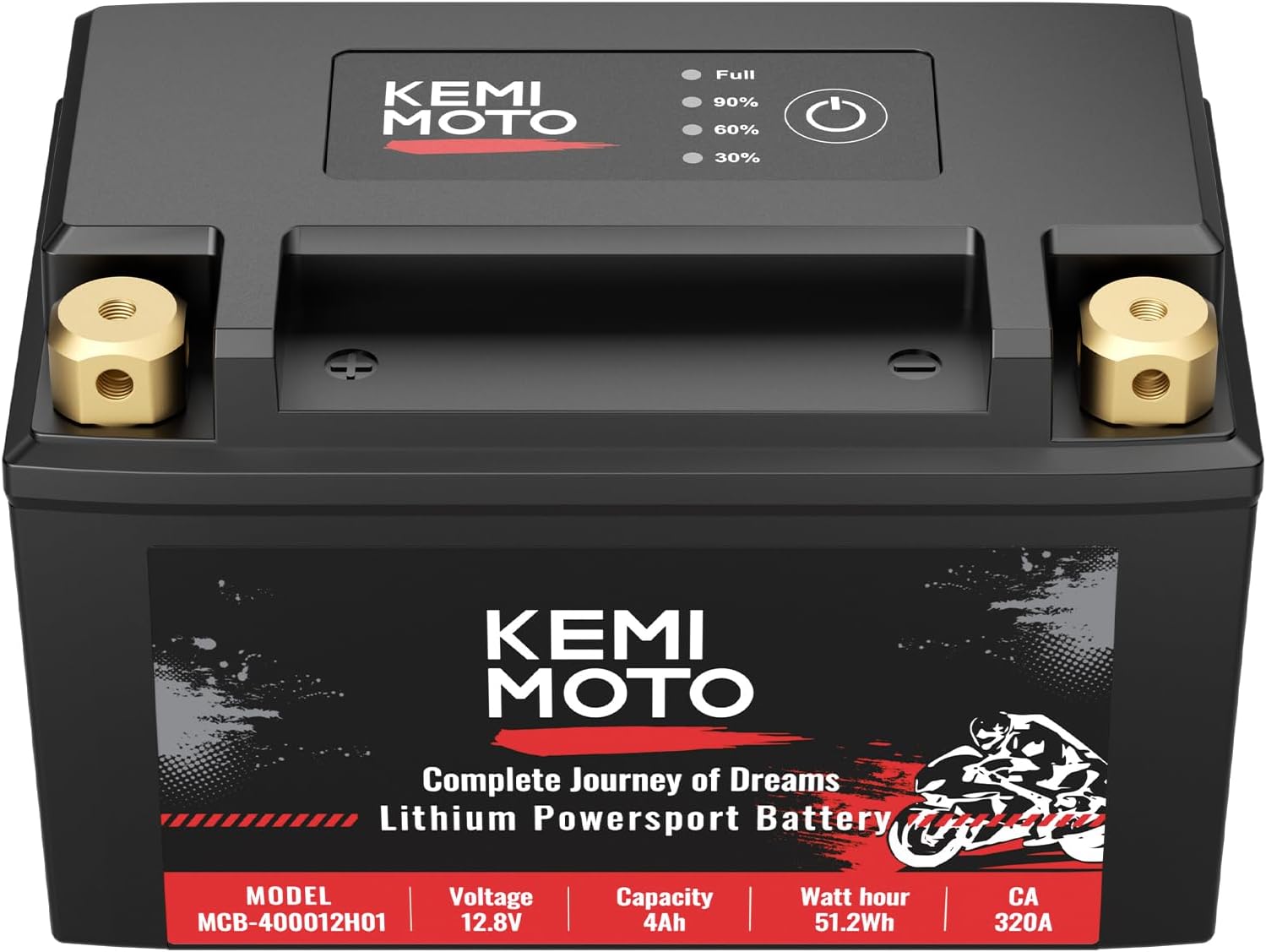 KEMIMOTO Lithium Motorcycle Battery YTX9-BS/YTX7A-BS, LiFePO4 12v Lithium Battery 4Ah, Pre-Charged Powersports Battery, with 3 Universal-Fit EVA Spacers, Compatible with Motorcycle ATV UTV Jet Ski