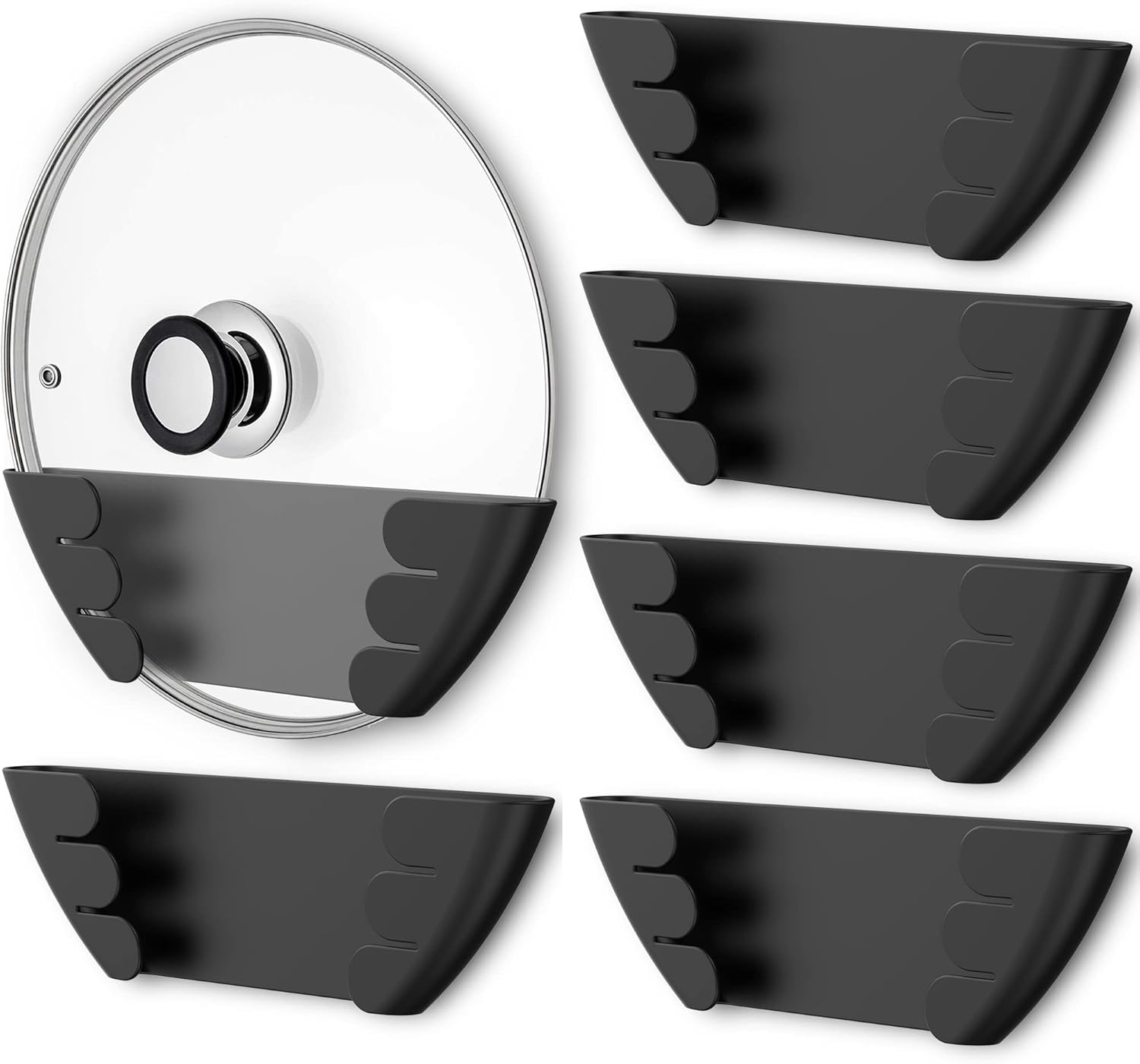 Universal Pot Lid Organizer for Cabinet - Upgraded Patented Niceyos 6 Pack Pan Lids Organizers Inside Door Wall Mount Pots Top Storage Rack Holder Kitchen, Fits 6" to 13" (Black)