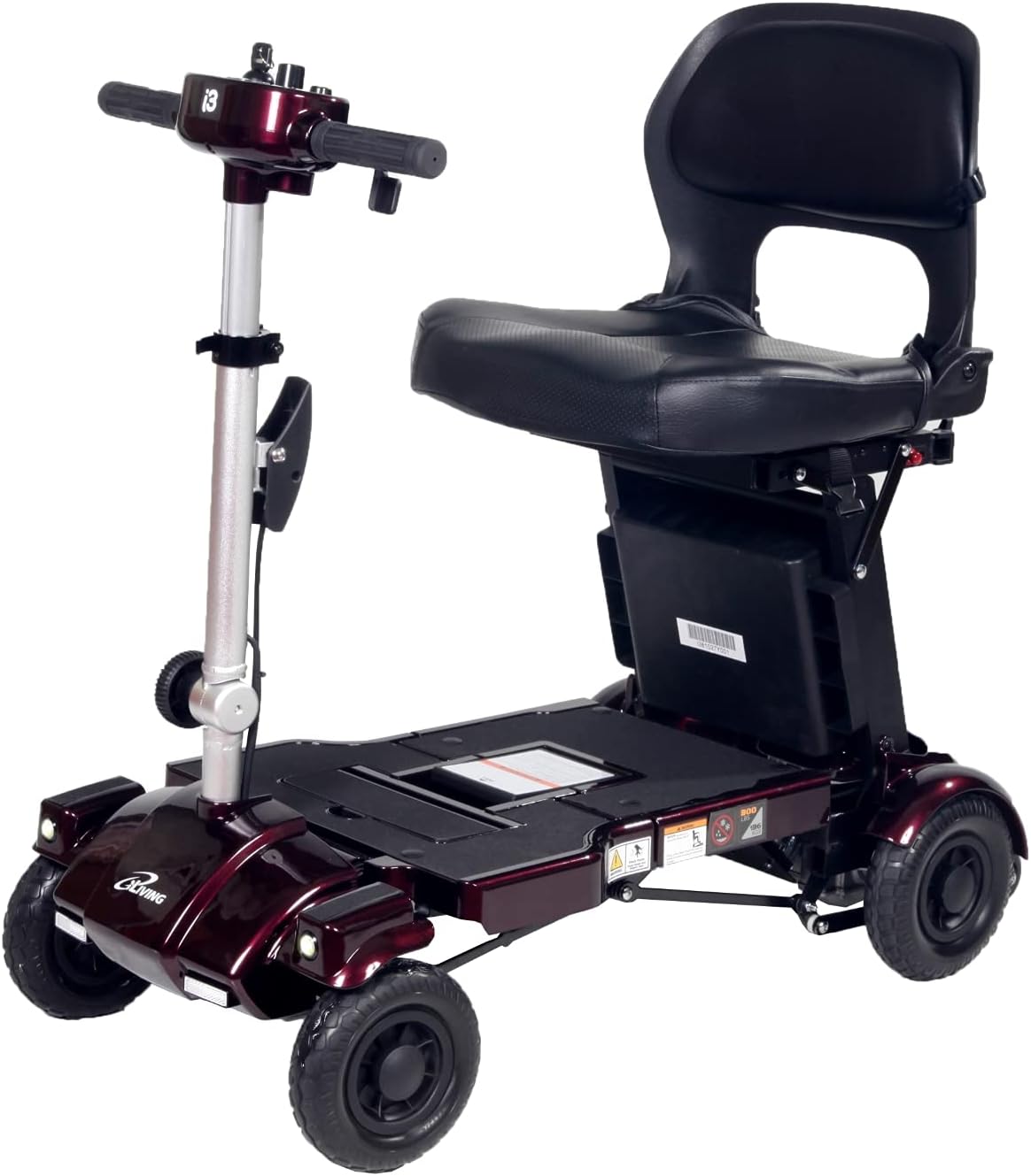 iLiving i3 Foldable Electric Scooter Mobility for Seniors and Adults, Alternative to Wheelchair, Portable and Travel Friendly – Upgraded Seat, 17 Inch, 53 Pounds (Burgundy)