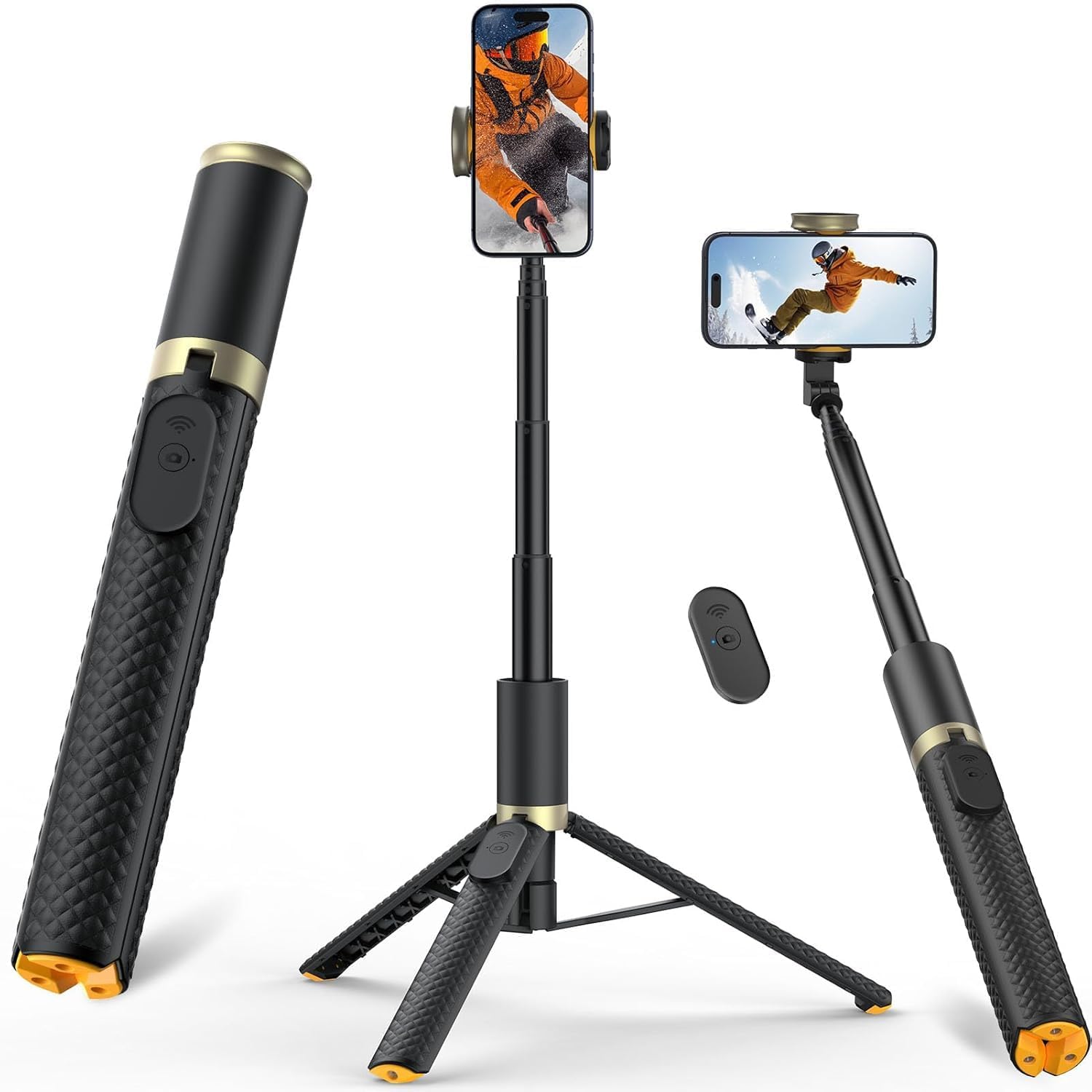 Vimose 62" Phone Tripod Stand, All in 1 Selfie Stick with Remote,Non-Slip Dual-densitly Patterned Surface Travel Tripod for Selfies Recording Vlog, Smartphone Tripod Stand for iPhone Android Samsung