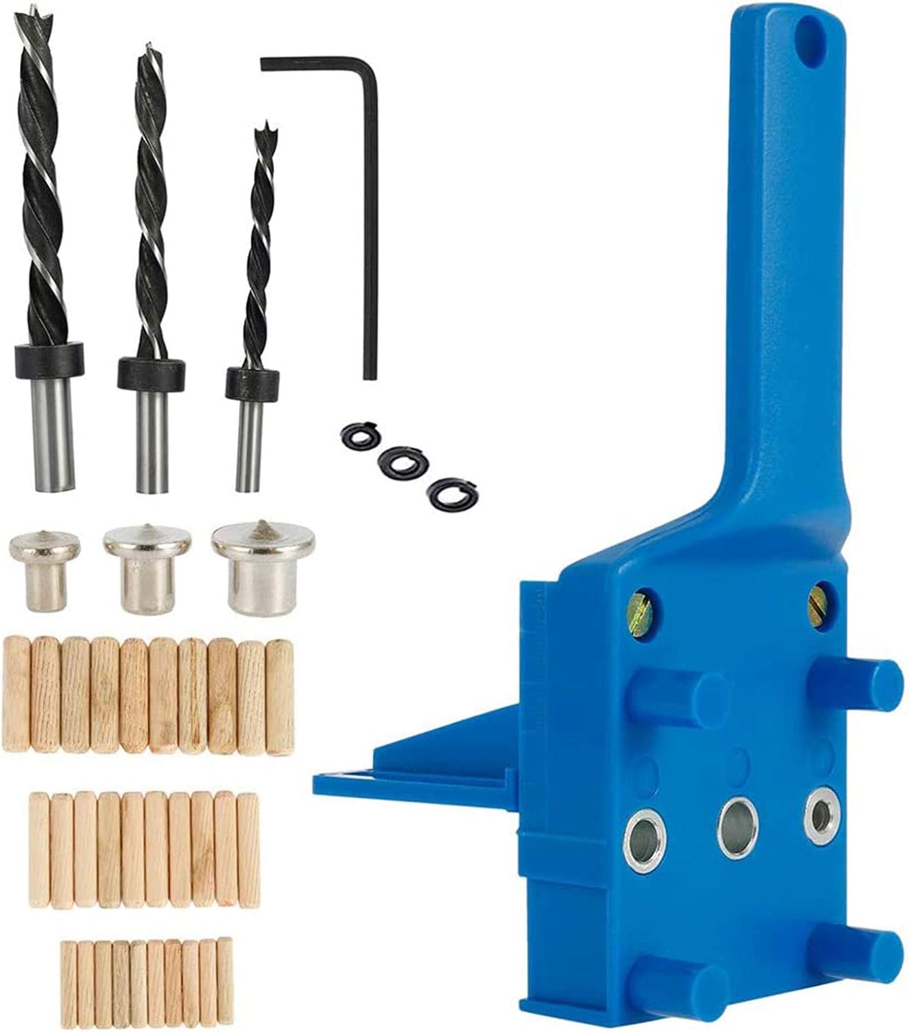 Errum Dowel Jig Kit 41Pcs Wood Dowel Jig Kit, 6/8/10mm Woodworking Drill Guide Set Metal Sleeve Handheld Dowelling Jig Drilling Set Doweling Hole Saw Tools