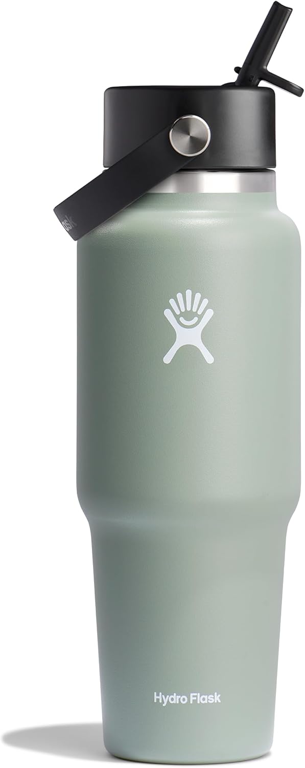 Hydro Flask - Wide Flex Straw Travel Bottle 946 ml (32 OZ) - Insulated Stainless Steel Water Bottle with TempShield Insulation, Leakproof Flex Straw Cap - BPA-Free - Fits Most Cupholders - Agave