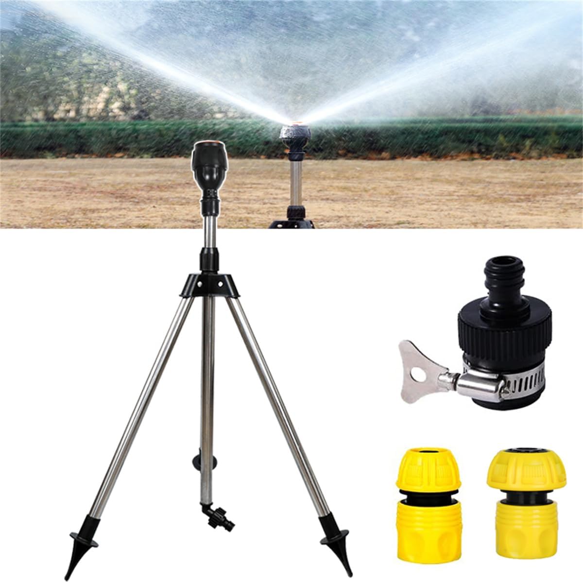 Impact Tripod Sprinkler - 360-Degree Automatic Rotating Irrigation Watering System With Telescopic Support for Lawn (1 PCS)