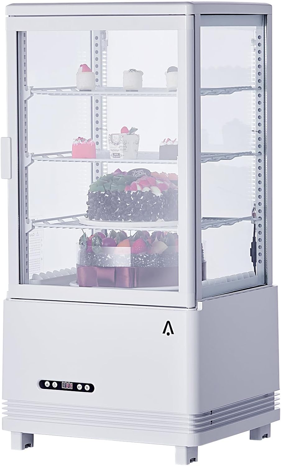 IDEALHOUSE Commercial Refrigerator Display Fridge, 2.4 Cu. FT Pastry Display Case, Cake Fridge Merchandiser Beverage Cooler, Double-Layered Glass, Interior LED Lighting, Adjustable Shelves, White