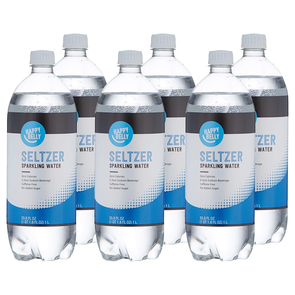Amazon Brand - Happy Belly Seltzer Sparkling Water, 33.8 fl oz (Pack of 6)