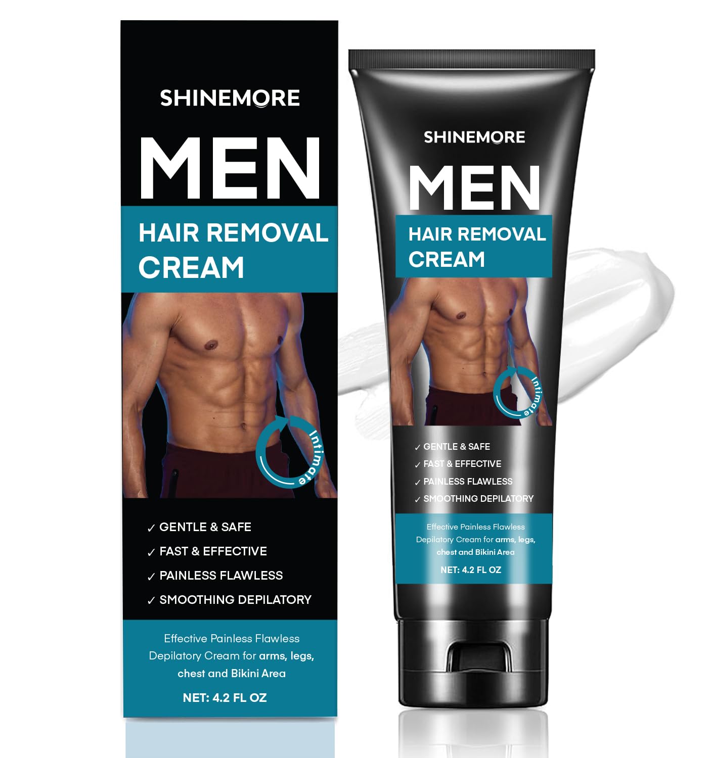 Intimate Hair Removal Cream for Men: Effective Painless Flawless Depilatory Cream for arms legs chest and Pubic Area - Suitable for All Skin Types 4.2 oz