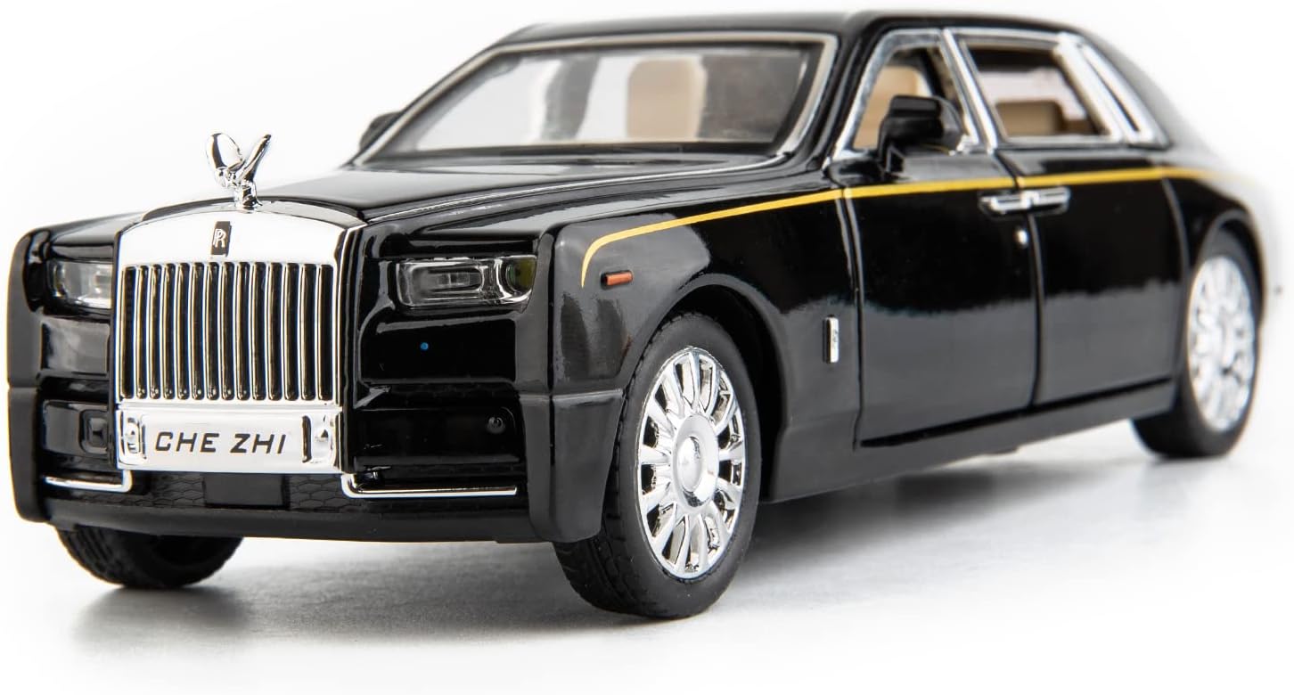TGRCM-CZ 1/32 Rolls-Royce Phantom Model Car Toy Car with Sound and Light for Kids Boy Girl, Metal Body Door Opened Black