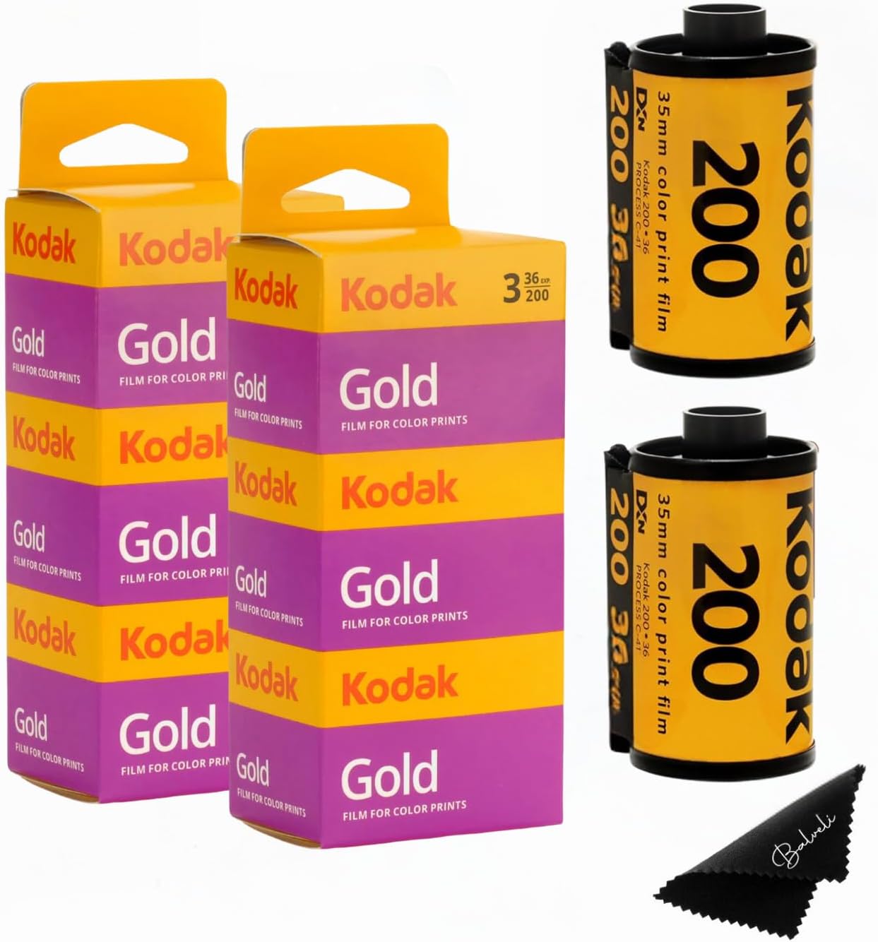 Kodak Gold 200 35mm Film Bundle, 6 Rolls (2x3 Pack), 36 Exposures Each, for 35mm Film Camera Includes Balveli Premium Microfiber Cloth-Kodak 6 Roll Pack