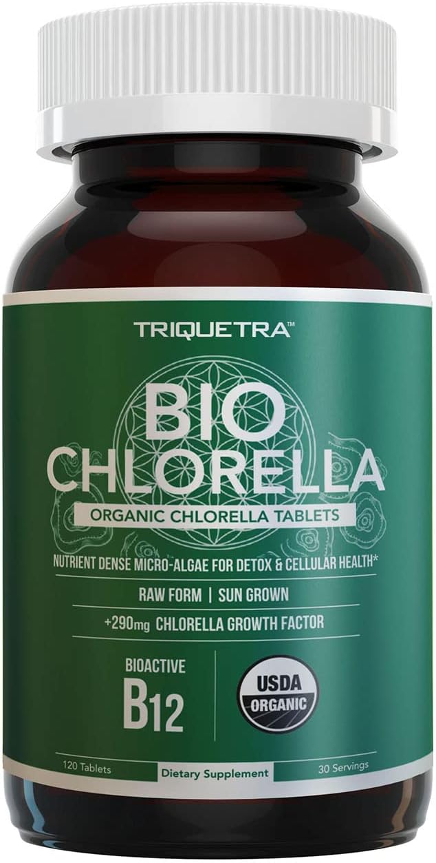 Organic Chlorella: 3 Organic Certifications – Broken Cell Wall Form, Blue Green Algae - Raw, Sun-Grown, Non-Irradiated, Maximum Nutrient & CGF (Chlorella Growth Factor) Levels - (120 Tablets)
