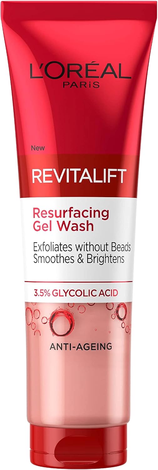 L'Oreal Paris 3.5% Glycolic Acid Cleanser, Revitalift Glycolic Resurfacing Gel Wash, Gently Exfoliates To Smooth & Brighten Skin – 150ml
