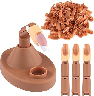 Acrylic Nail Practice Finger Kit, BORNBYME Acrylic Nail Training with 1 Base Stand, 3 Adjustable Fake Fingers, 100 Brown Nail Tips, Movable Training Nail Practice for Nail Beginner…