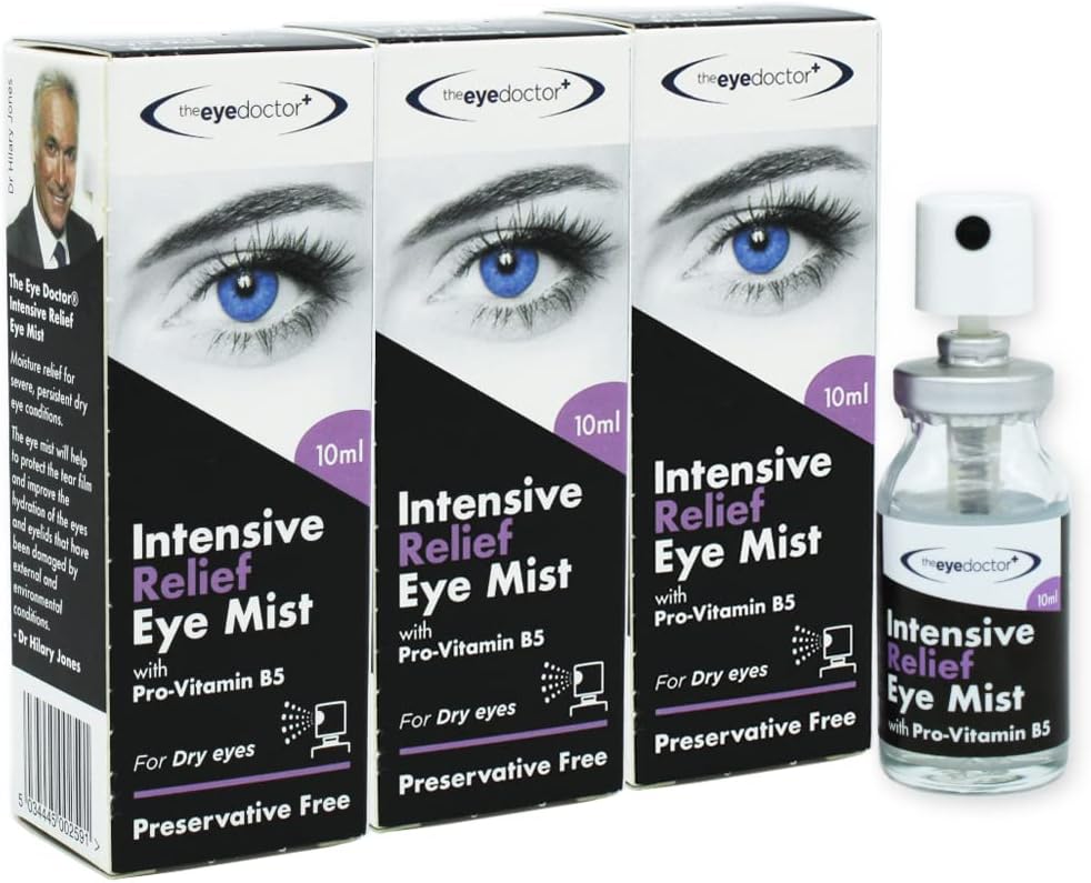 The Eye Doctor Eye Mist Intensive Relief Triple Pack - Soothes Irritated Tired Dry Eyes - Preservative Free - Contains Pro-Vitamin B5 - Suitable for Contact Lenses - 3X 10ml Spray Bottle