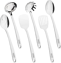 Viking Culinary 304 Stainless Steel Kitchen Utensil Set, 6 Piece, Ergonomic Stay-Cool Handles, Dishwasher Safe, Silver