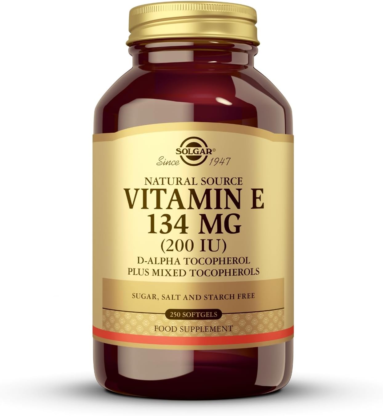 Solgar Vitamin E 134 mg (200 IU) Softgels - Pack of 250 - Helps Combat Oxidative Stress - Immune System Support - Gluten Free