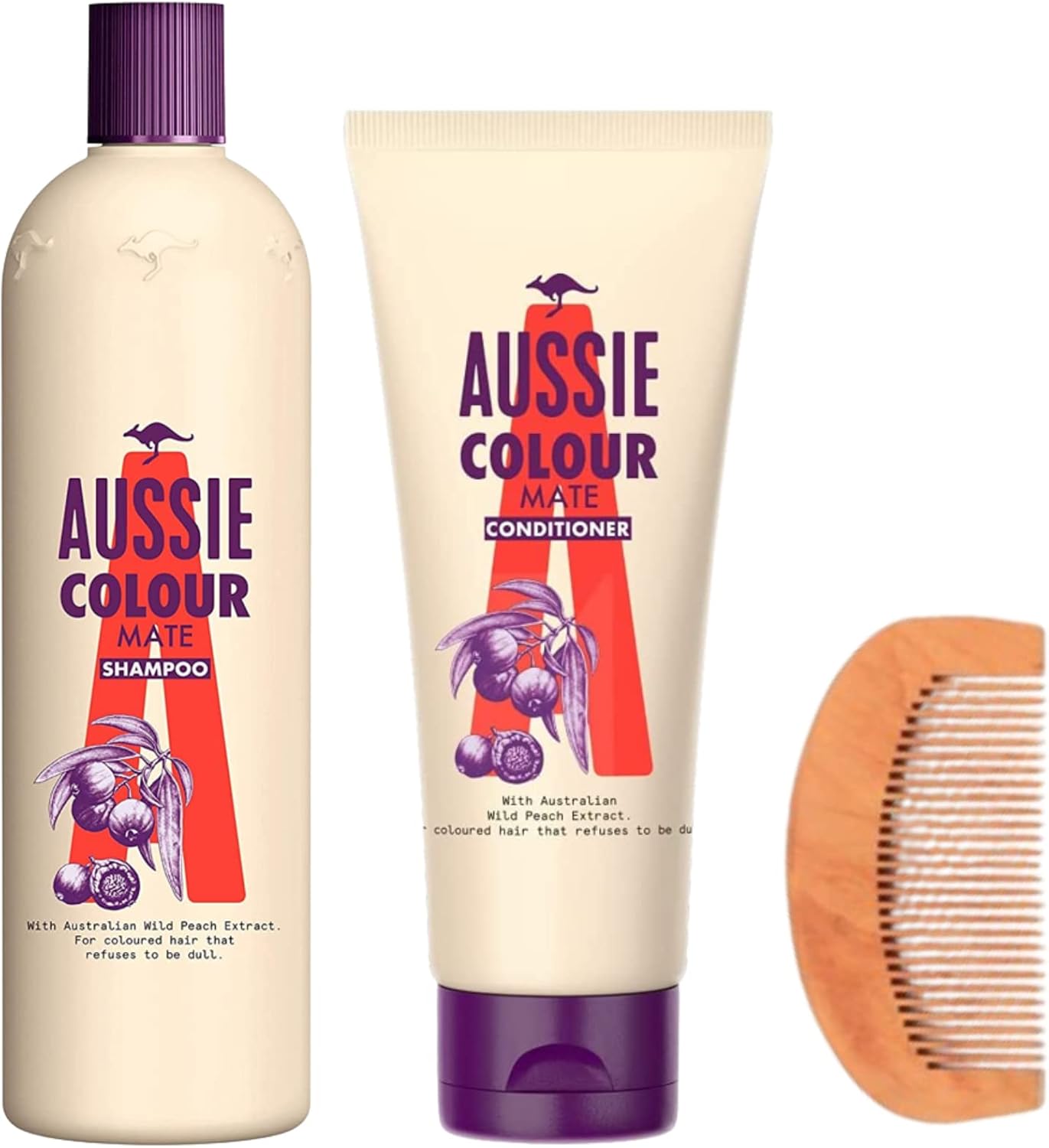 Colour Safe Shampoo Conditioner Set with 1x Aussie Colour Mate Shampoo 300ml, 1x Colour Mate Conditioner 200ml & 1x CHG Hair Comb - Coloured Hair Protection, Women Dull Hair, Clean Shine Vibrant