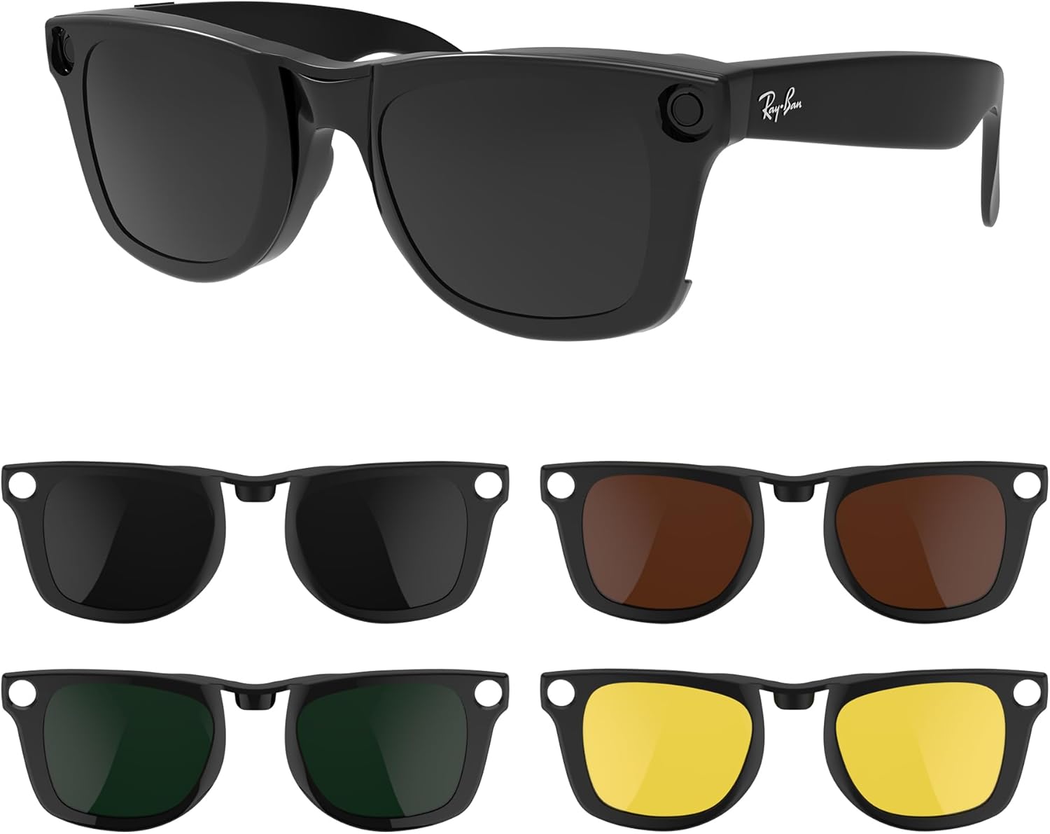 RCstyle 4Pcs Polarized Clip Compatible With Ray-Ban Meta Wayfarer RW4008 Size L 53-22 Smart Glasses Color Changing Clip Set for Man and Woman (Dark Green, Night Vision Yellow, Black, Brown)
