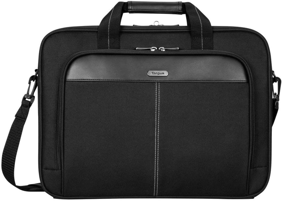 Targus 15-16 Inch Classic Slim Laptop Bag, Black - Ergonomic Briefcase and Messenger Bag - Spacious Foam Padded Laptop Bag for 16" Laptops and Under (TCT027US)