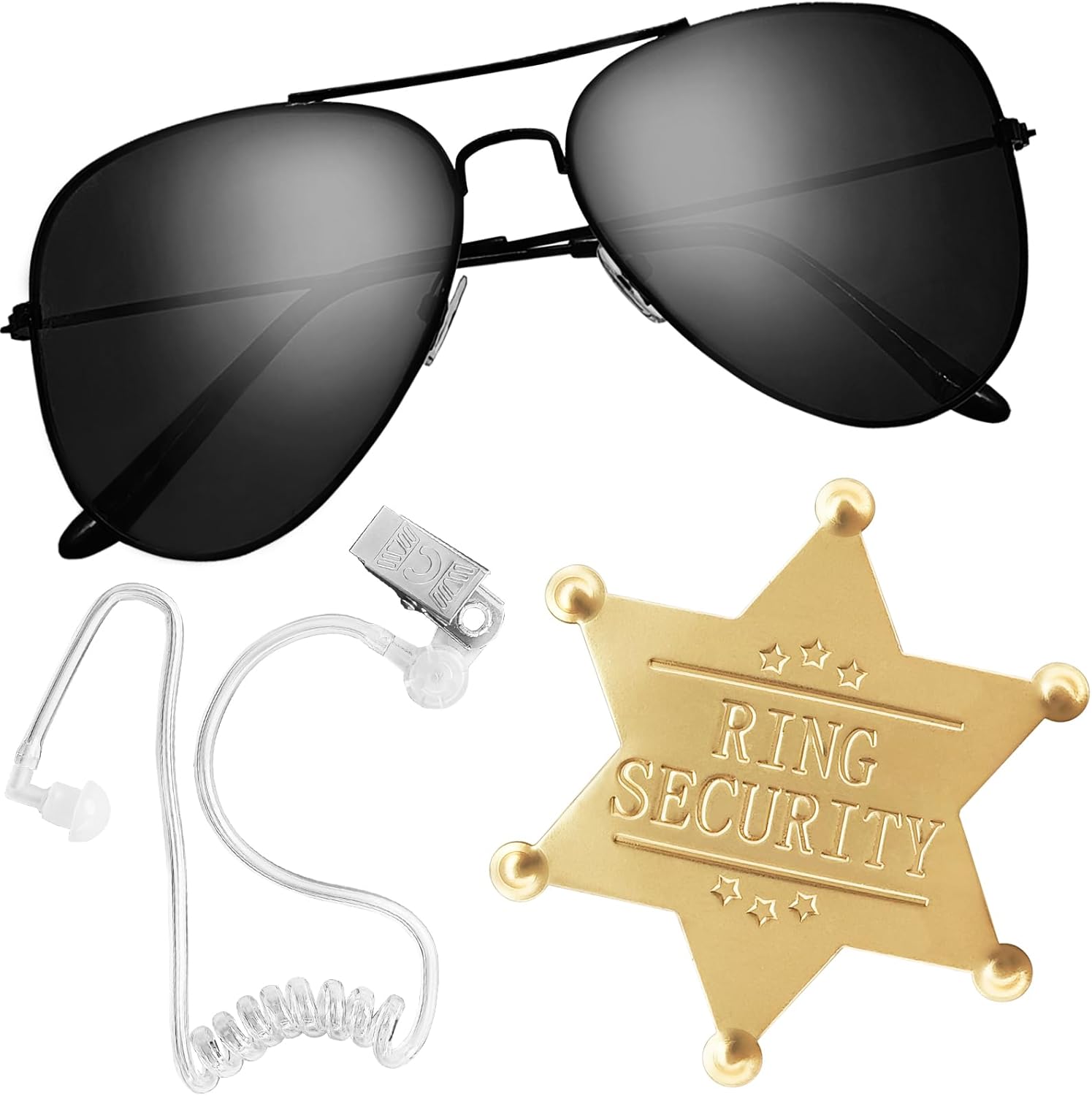 OJYUDD Ring Wedding Bearer Set, Spy Earpiece Ring, Sun Glasses Security Badge and EarPiece for Kids Police Playing Cosplay Accessory Toys